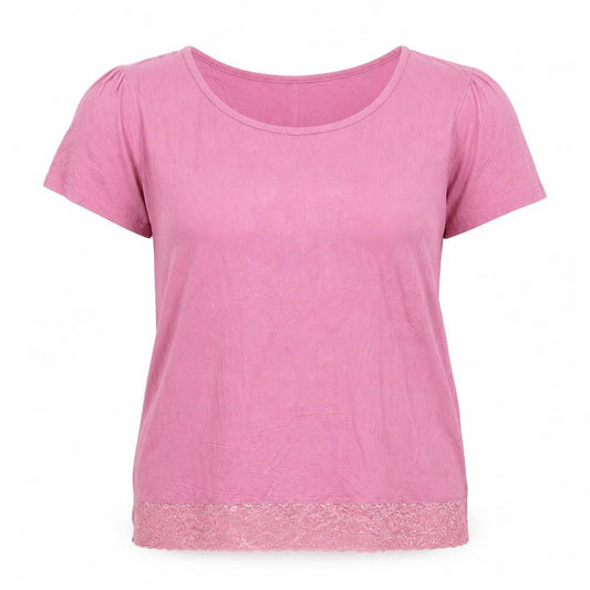 Cottelli Collection Women's Pink Lace Trim Viscose T-Shirt Size 16