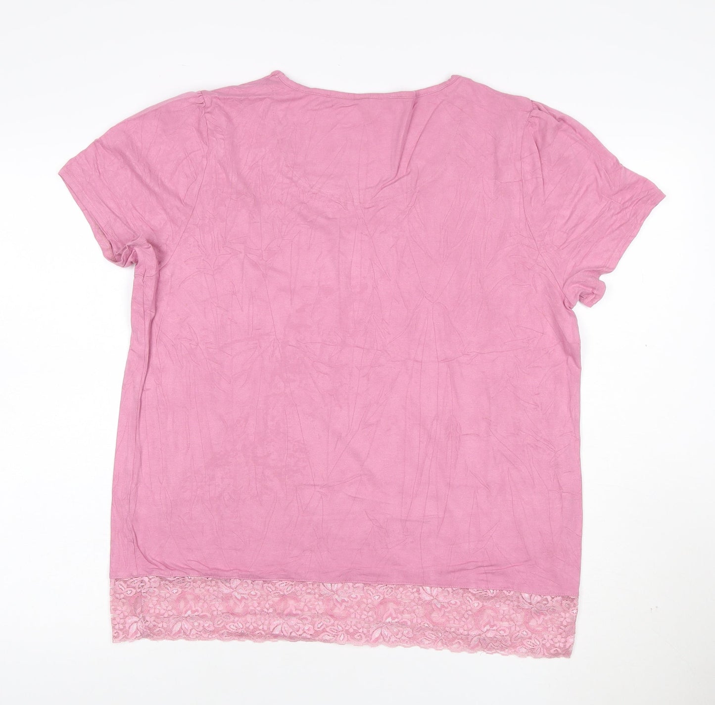Cottelli Collection Women's Pink Lace Trim Viscose T-Shirt Size 16