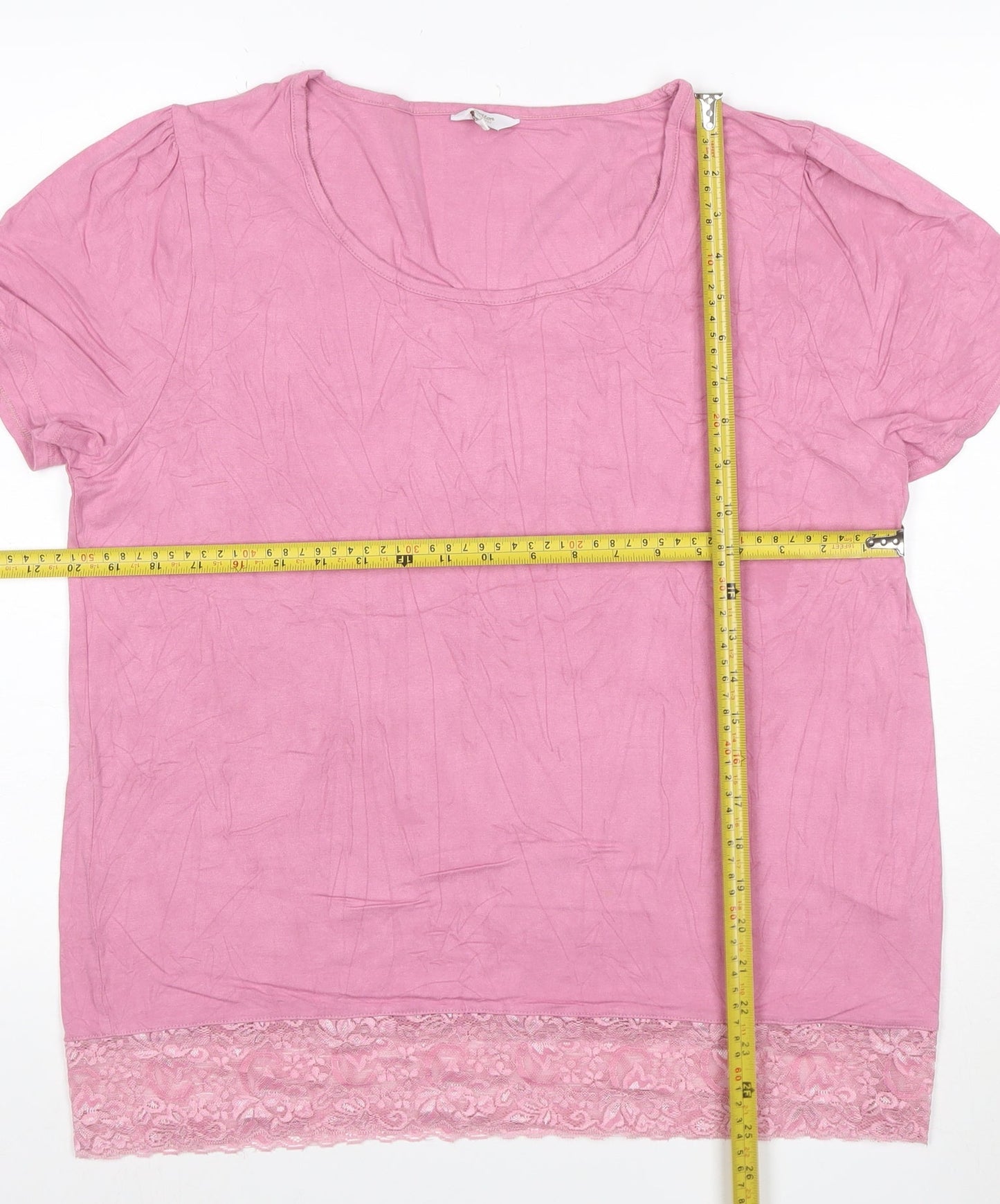 Cottelli Collection Women's Pink Lace Trim Viscose T-Shirt Size 16