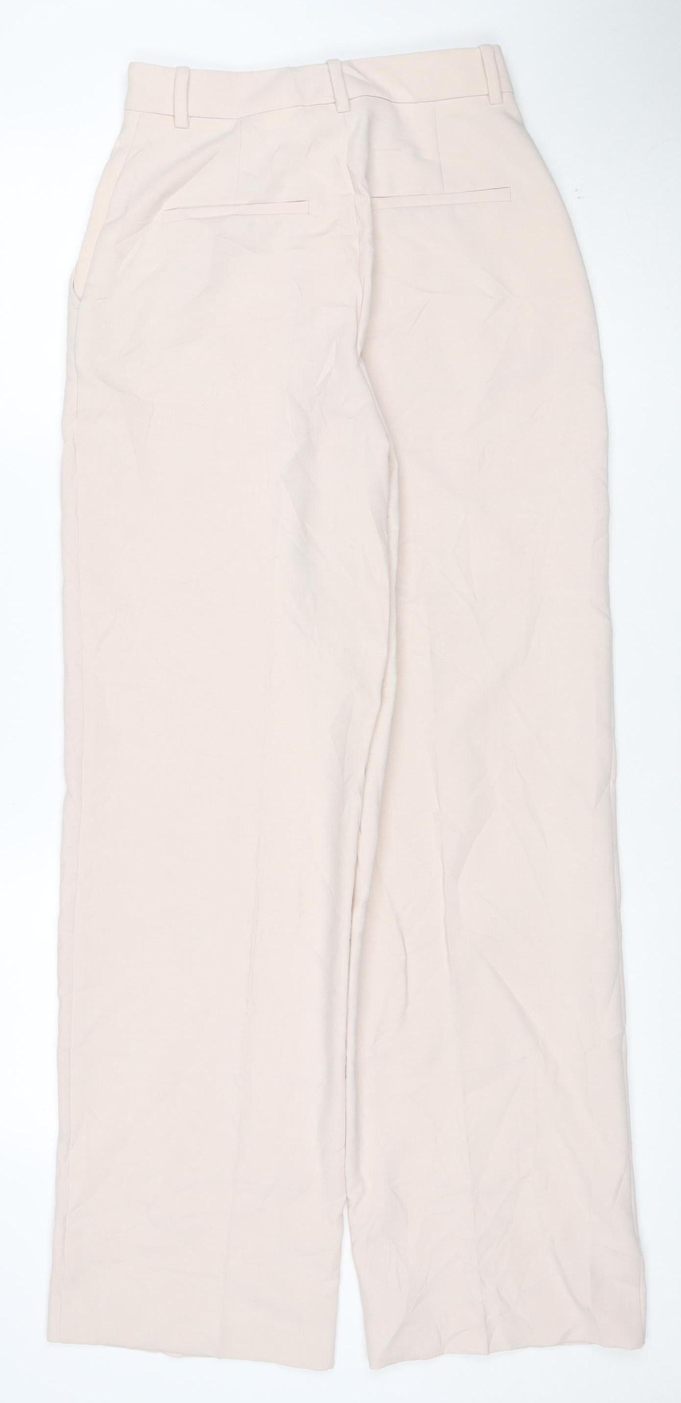 Zara Women's Beige XS Wide-Leg Trousers Polyester Viscose Blend