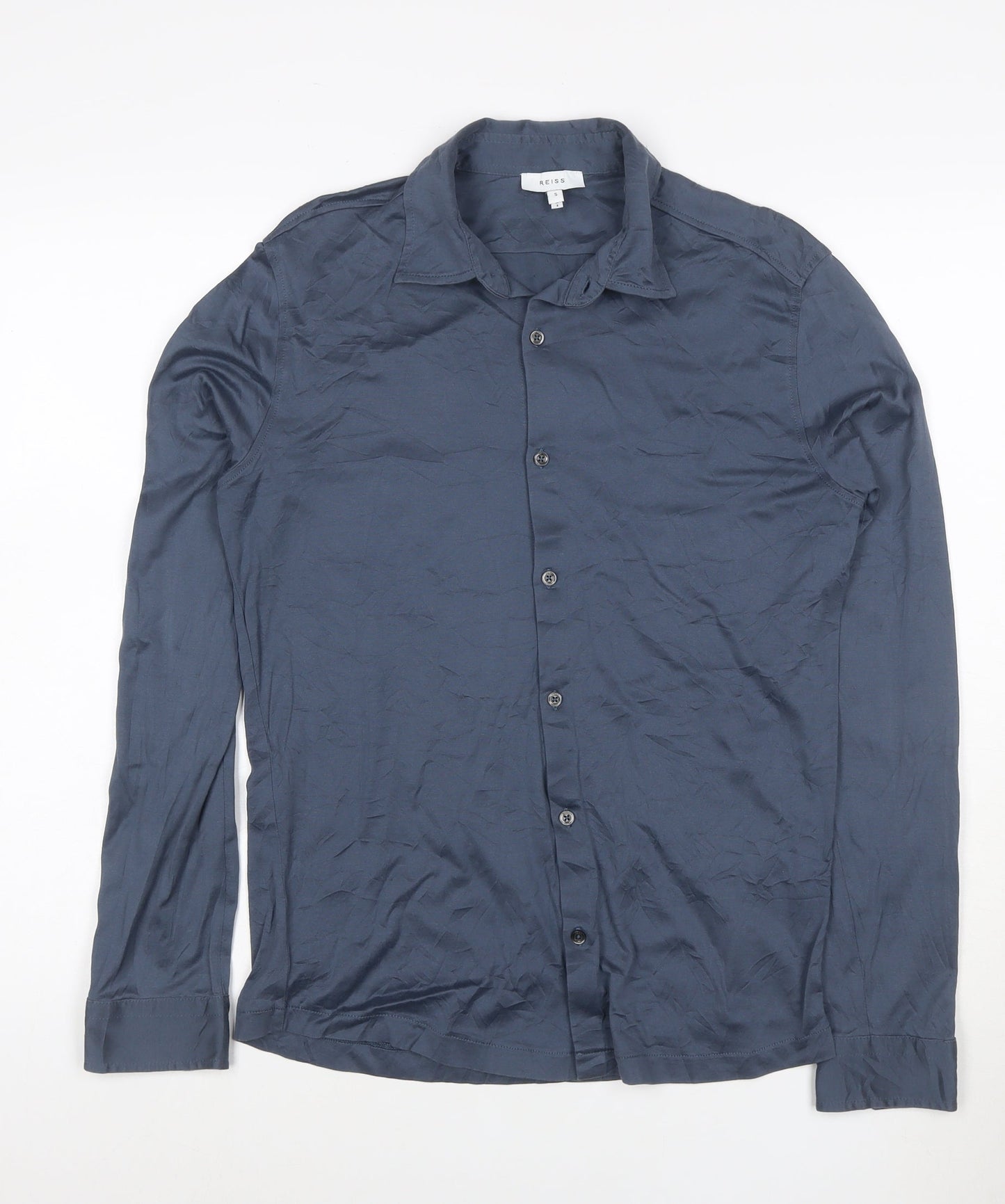 Reiss Mens Blue Slim Fit Cotton Long Sleeve Button-Up Shirt Size S