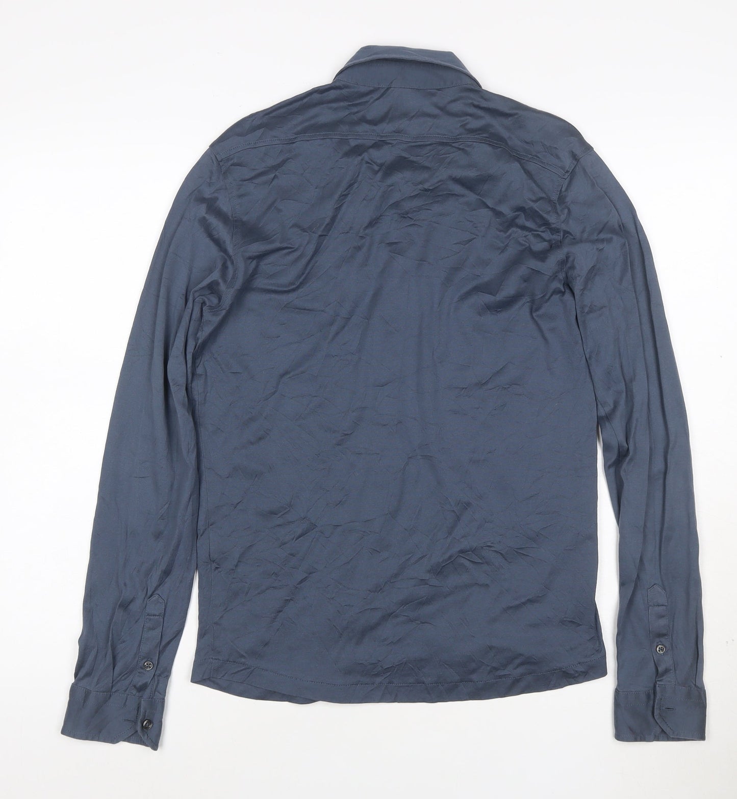 Reiss Mens Blue Slim Fit Cotton Long Sleeve Button-Up Shirt Size S