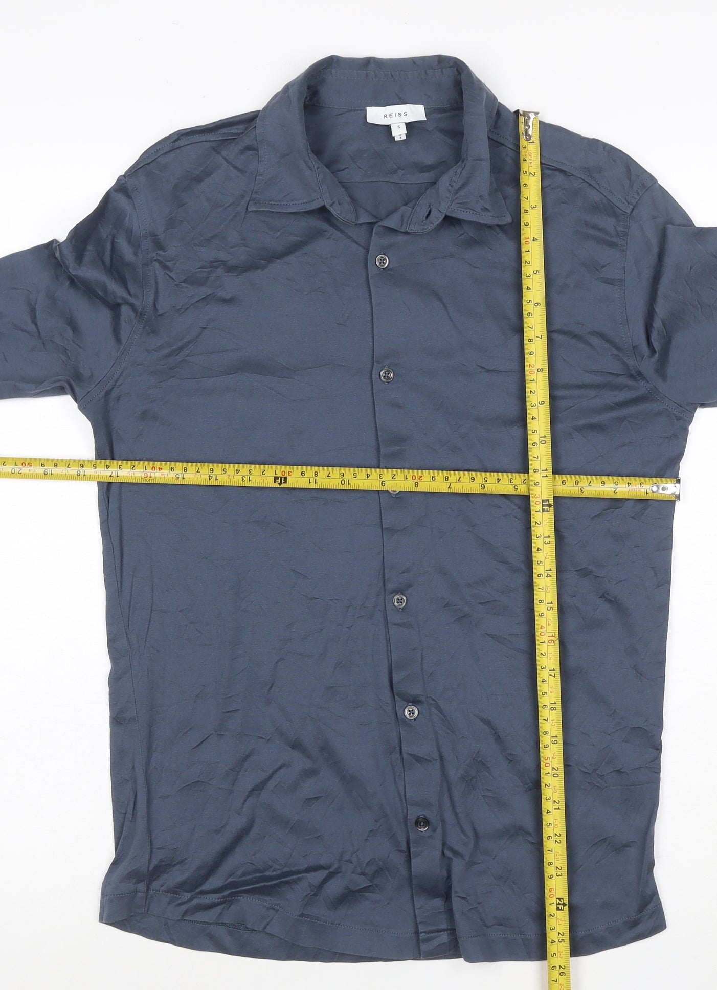 Reiss Mens Blue Slim Fit Cotton Long Sleeve Button-Up Shirt Size S