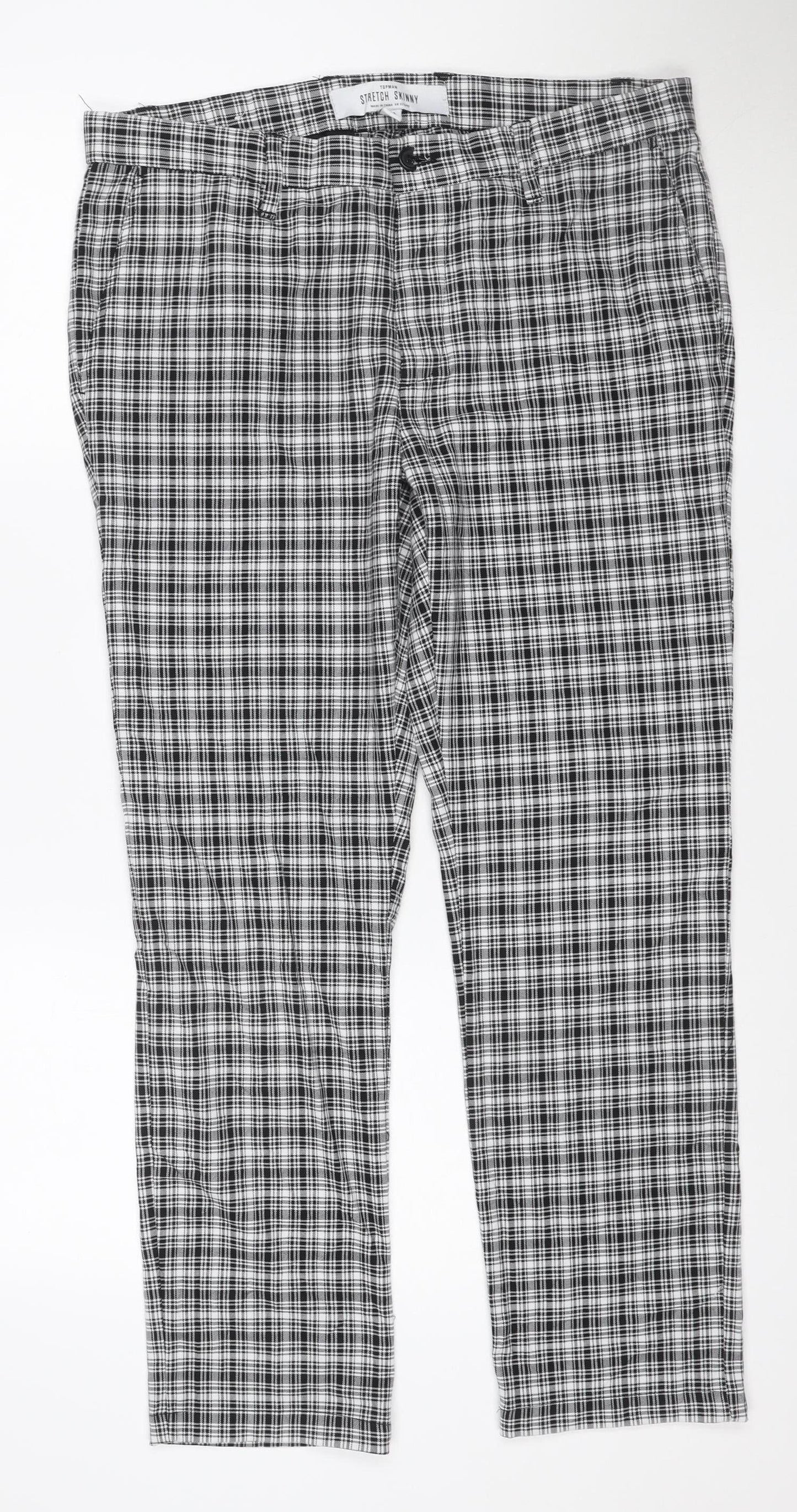 Topman Men's Black Check Skinny Trousers W34 L30