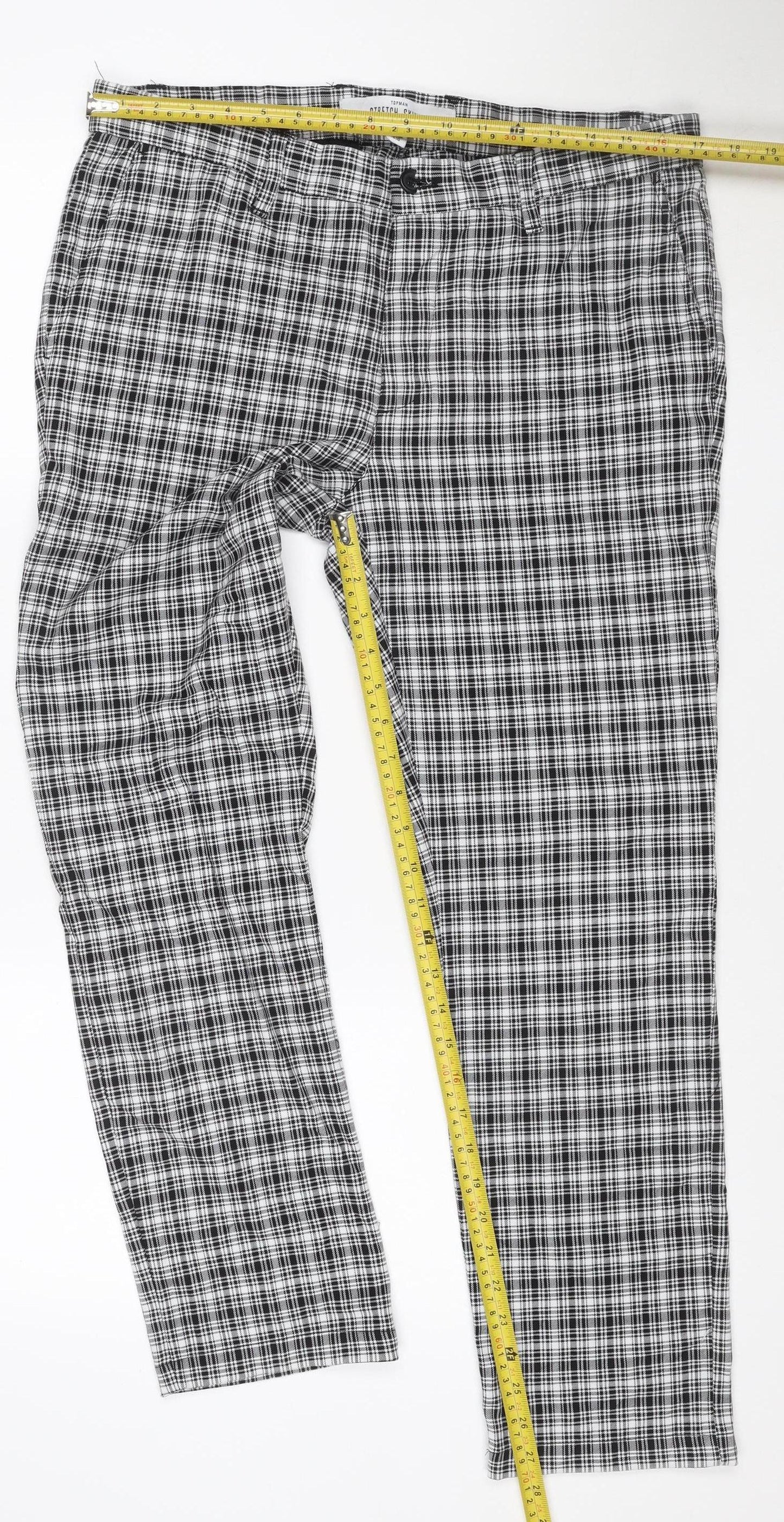 Topman Men's Black Check Skinny Trousers W34 L30