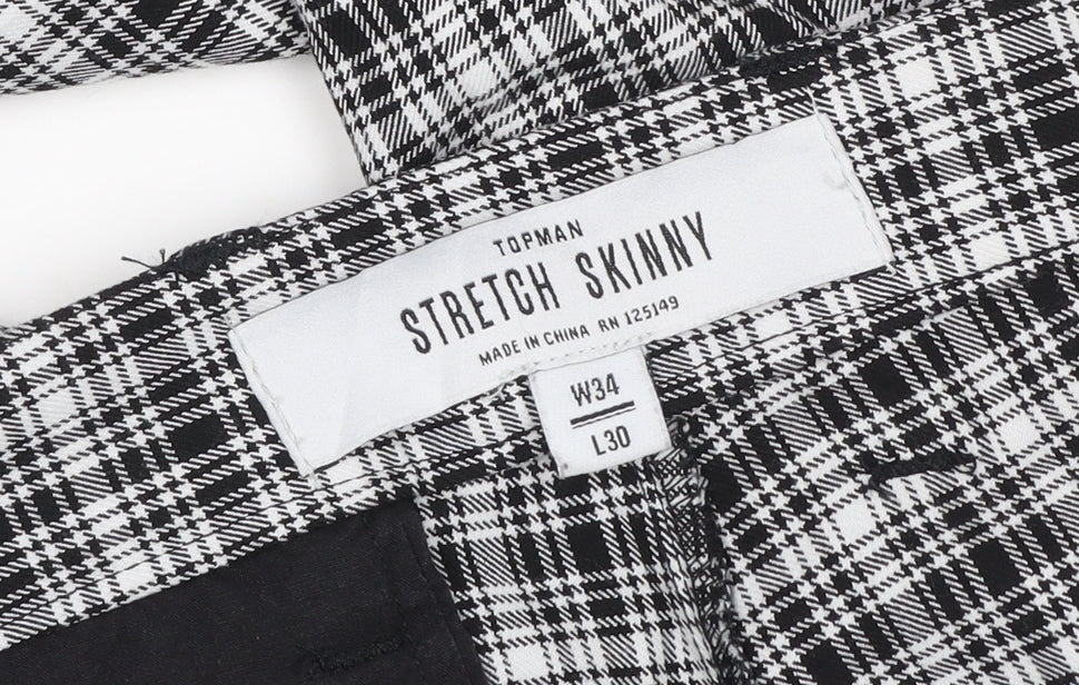 Topman Men's Black Check Skinny Trousers W34 L30