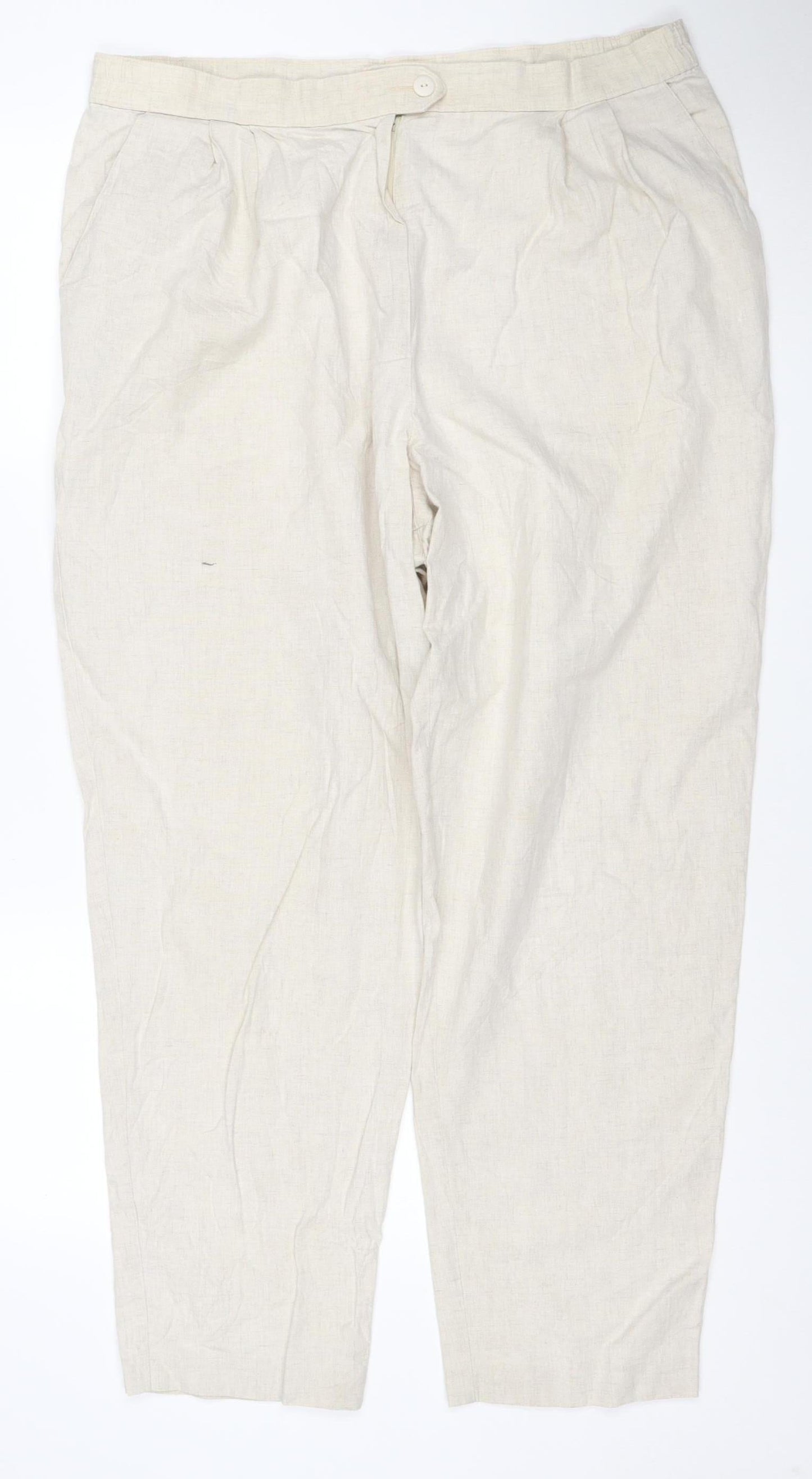 Marks and Spencer St Michael Womens Beige Linen Wide-Leg Trousers UK 20
