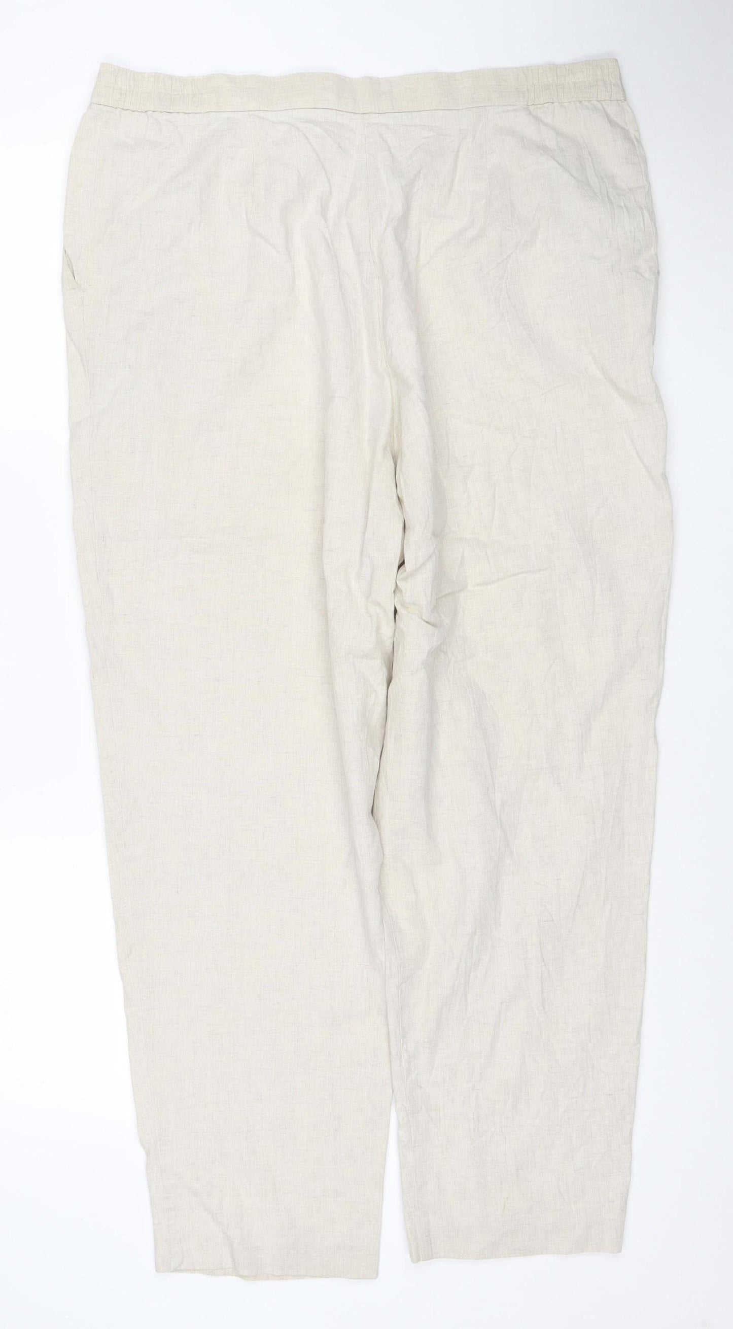 Marks and Spencer St Michael Womens Beige Linen Wide-Leg Trousers UK 20