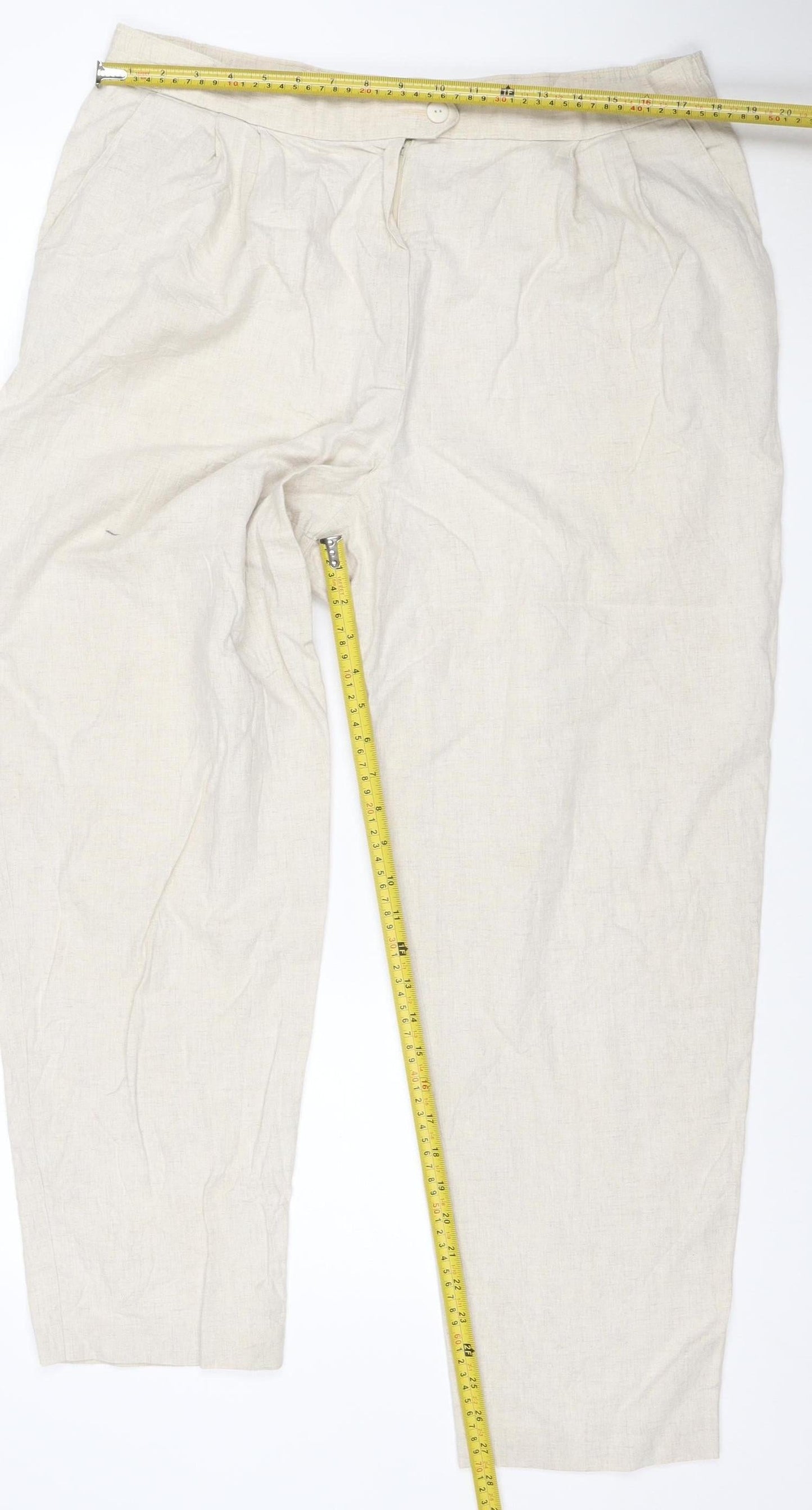 Marks and Spencer St Michael Womens Beige Linen Wide-Leg Trousers UK 20