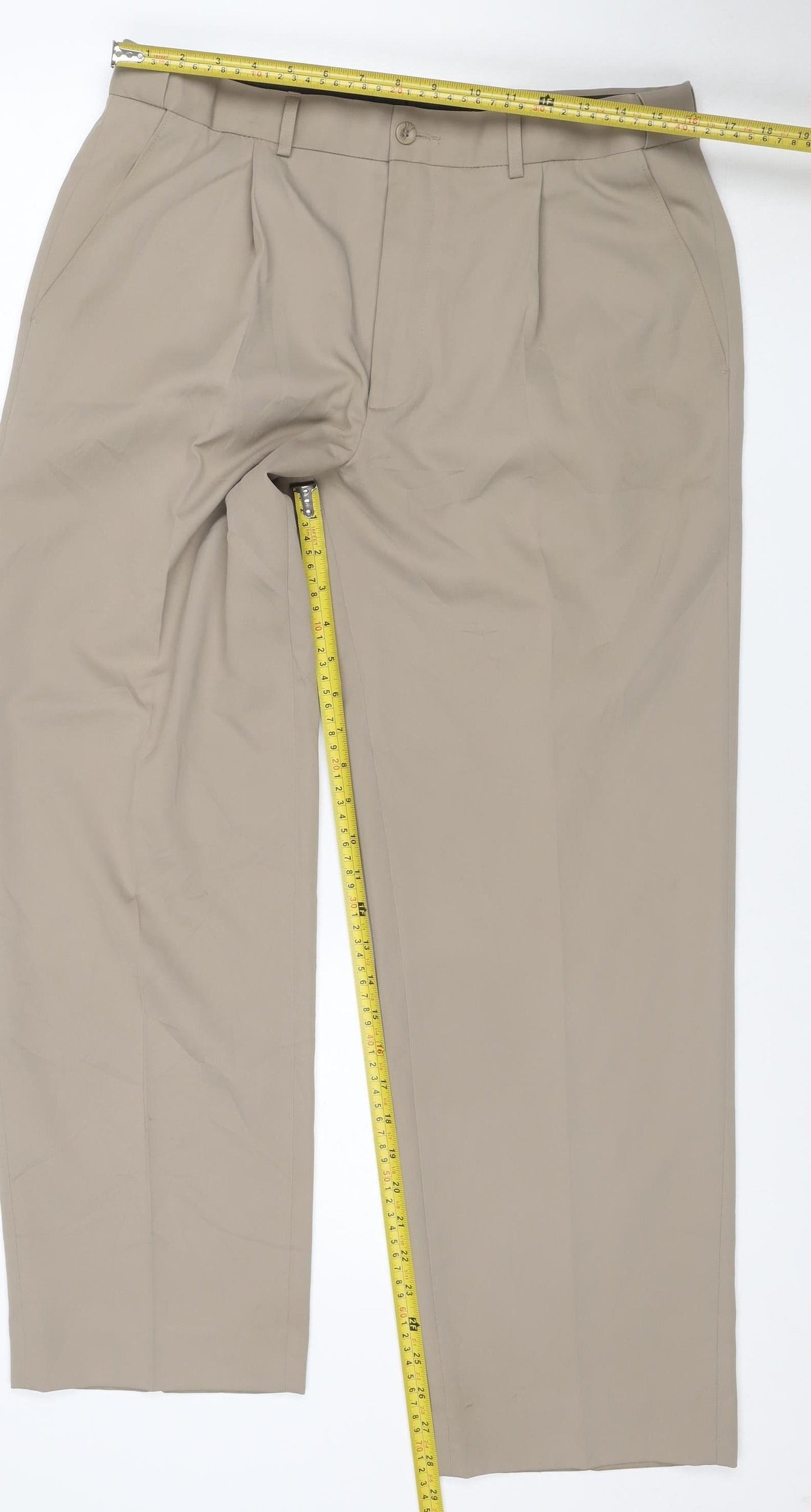 Debenhams Women Beige 24 Short Straight Leg Polyester Trousers