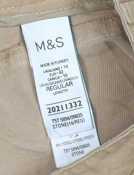 Marks and Spencer Women Beige Chino Trousers Size 14 Regular