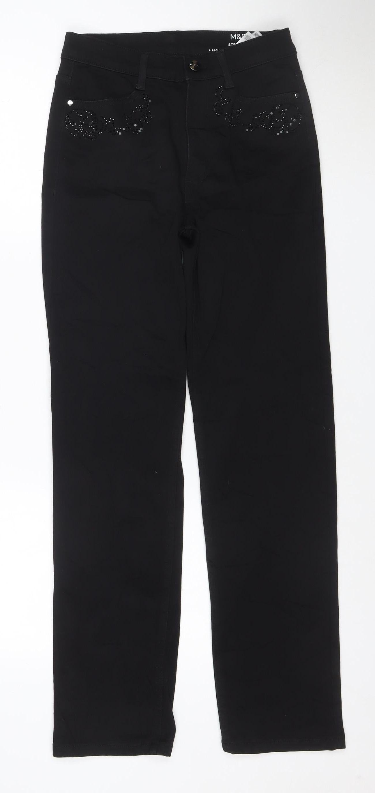 Marks and Spencer Women’s Black Straight Jeans Size 8 Regular Stretch Denim