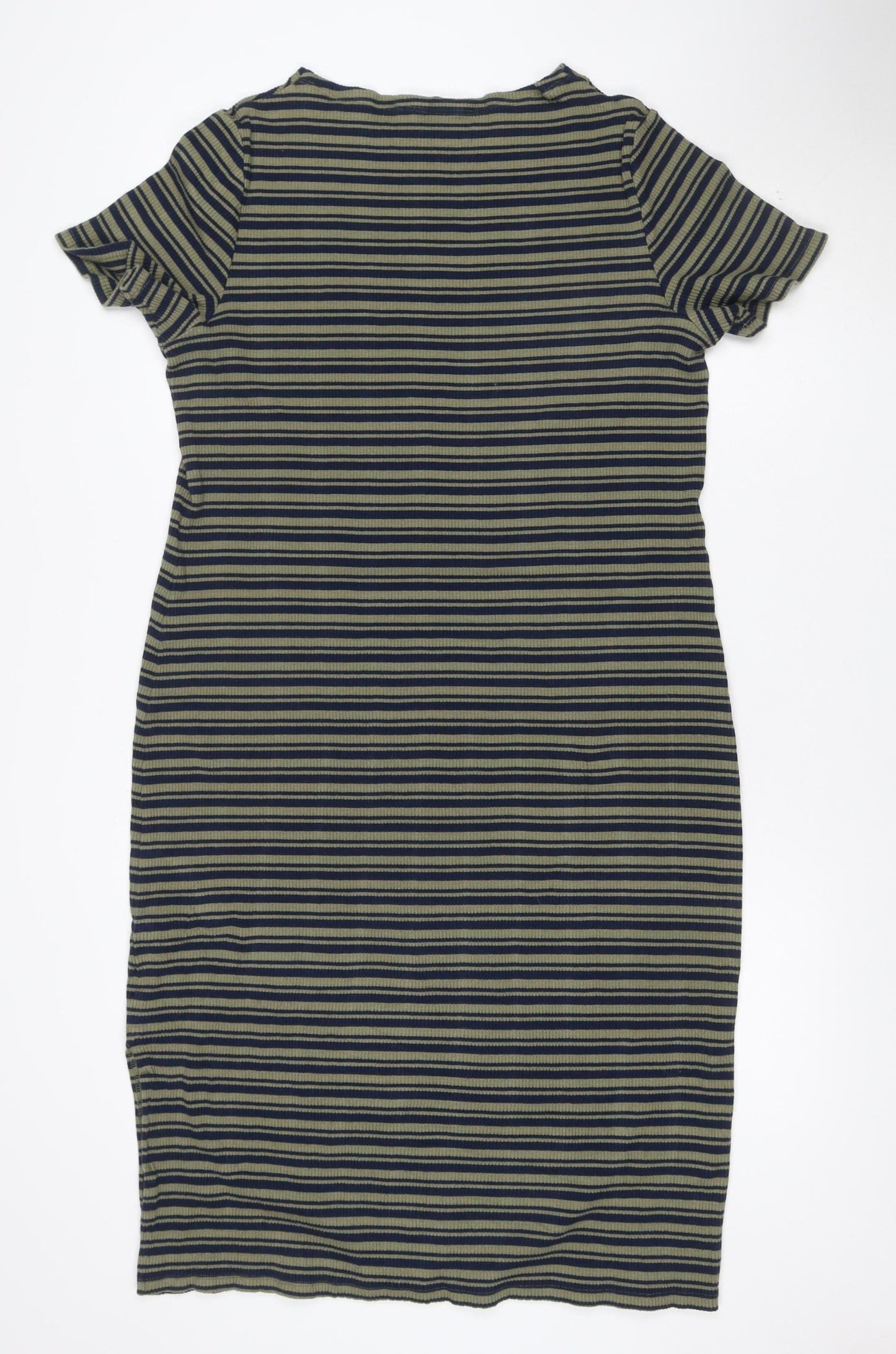 Marks and Spencer Women’s Green Striped Roll Neck Jersey T-Shirt Dress Size 20