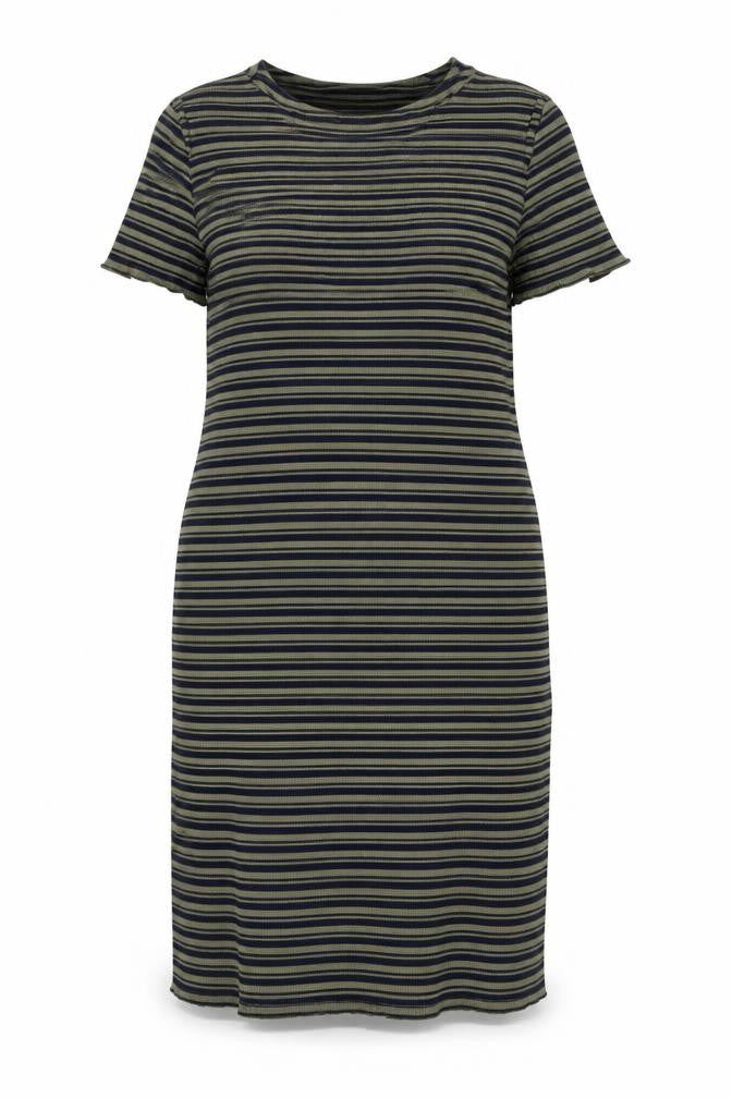 Marks & Spencer Women’s Green Striped Roll Neck Jersey T-Shirt Dress Size 20