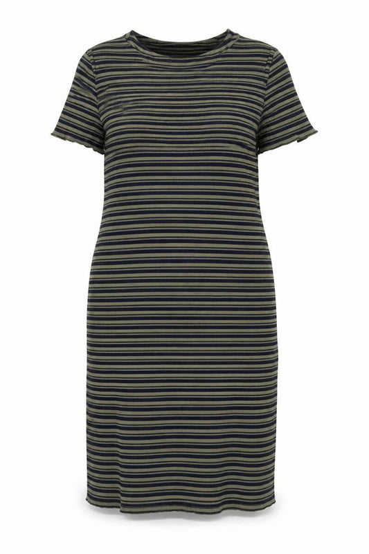 Marks & Spencer Women’s Green Striped Roll Neck Jersey T-Shirt Dress Size 20
