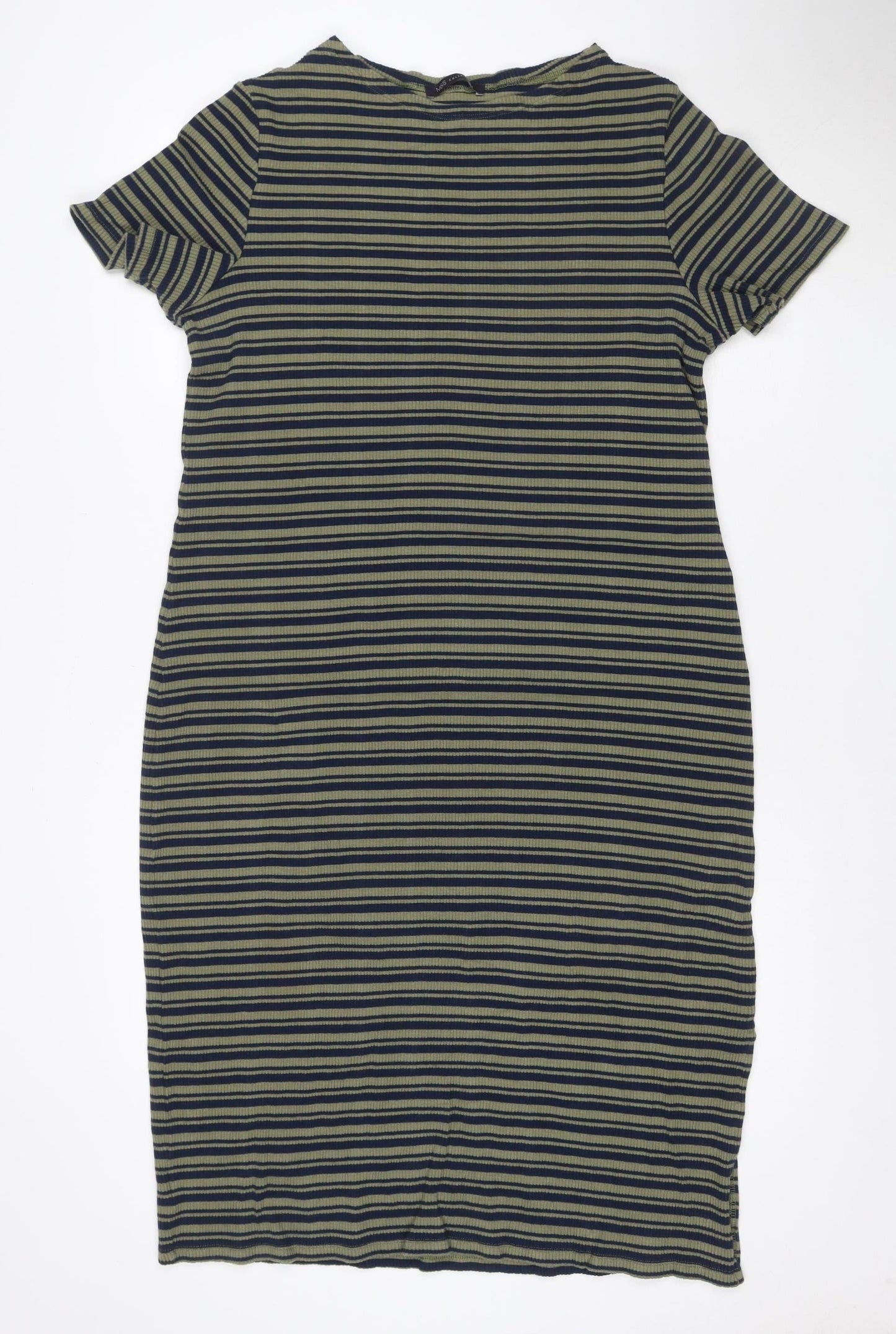 Marks and Spencer Women’s Green Striped Roll Neck Jersey T-Shirt Dress Size 20