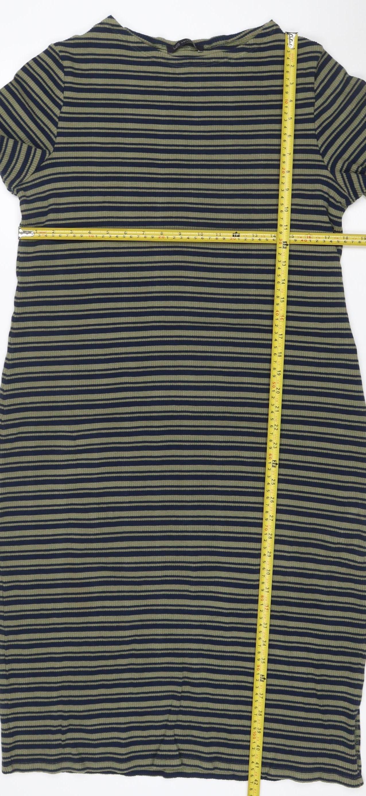 Marks and Spencer Women’s Green Striped Roll Neck Jersey T-Shirt Dress Size 20