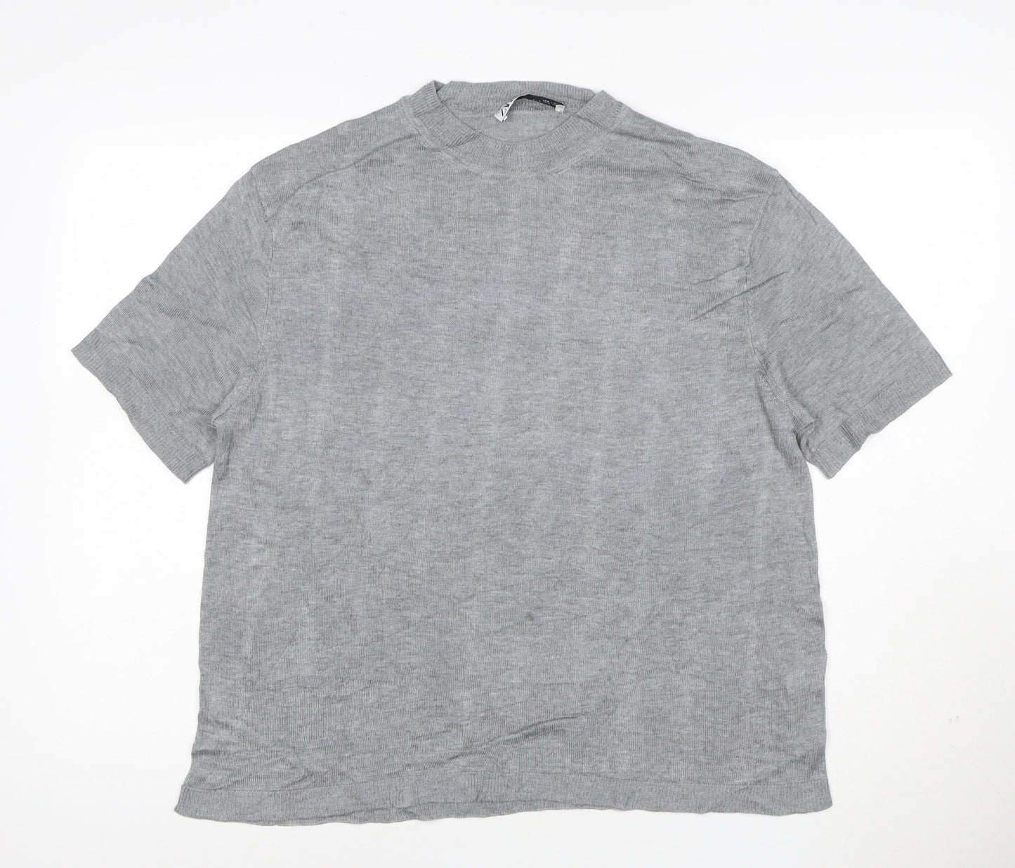Zara Women Grey Mock Neck Short Sleeve Modal T-Shirt Size S