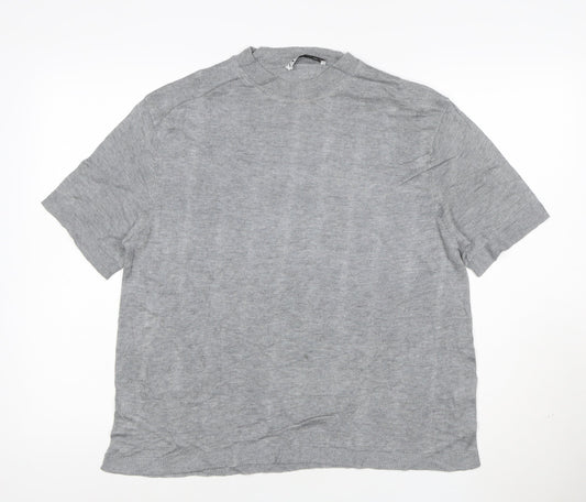 Zara Women Grey Mock Neck Short Sleeve Modal T-Shirt Size S