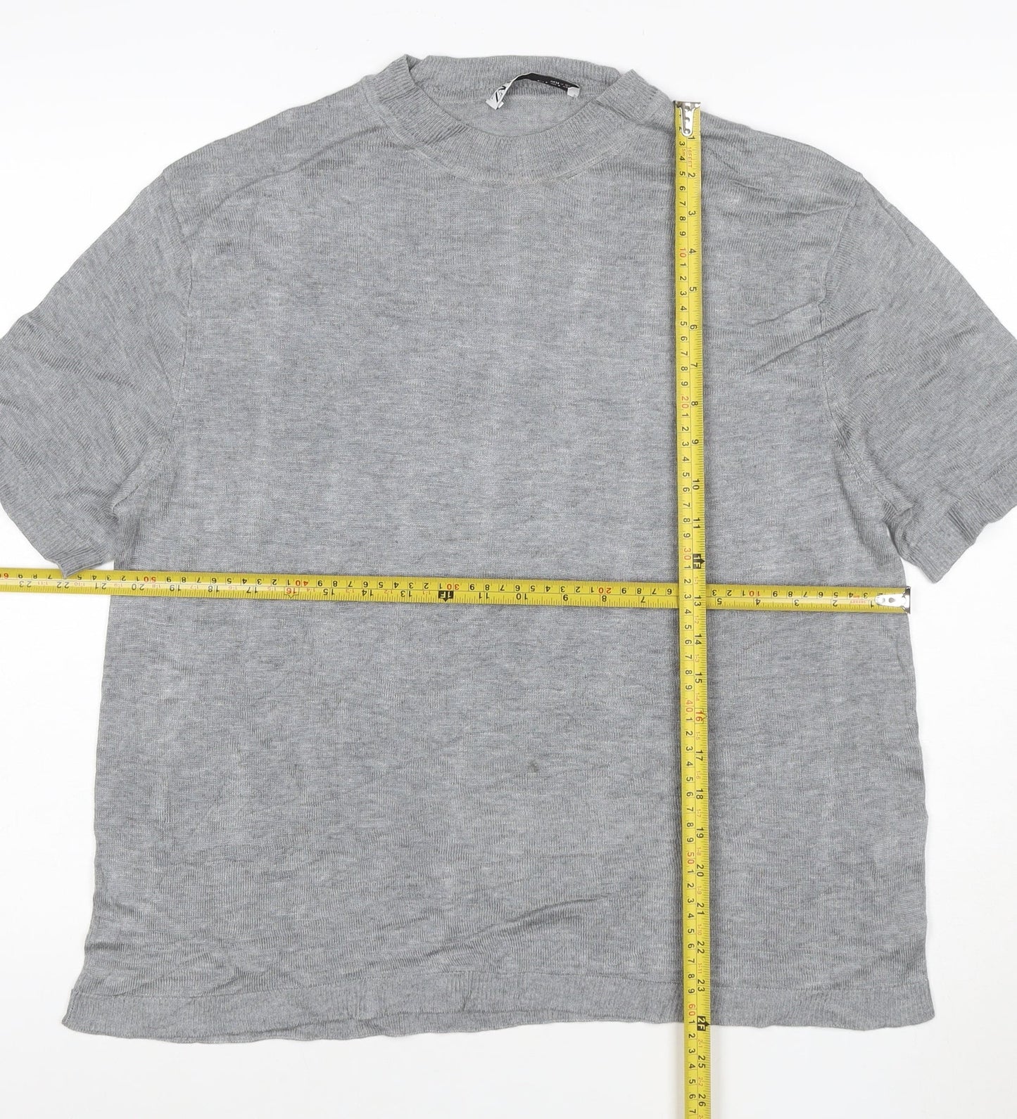 Zara Women Grey Mock Neck Short Sleeve Modal T-Shirt Size S