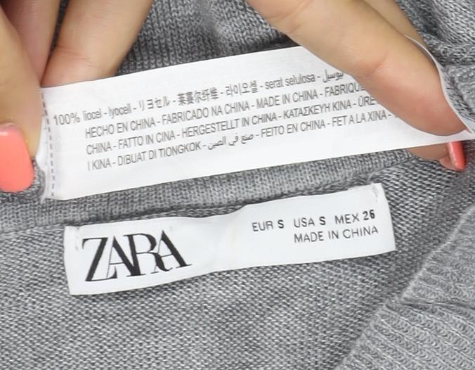 Zara Women Grey Mock Neck Short Sleeve Modal T-Shirt Size S