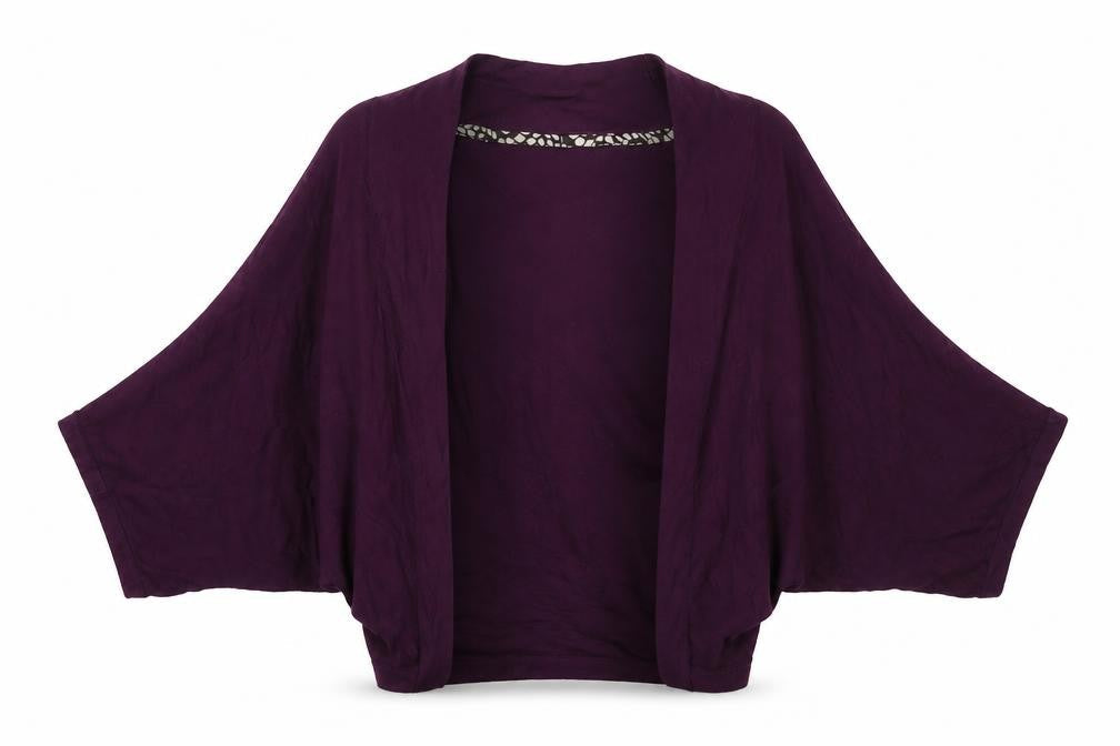 Laura Ashley Women Purple Cotton Shrug S Relaxed Fit Lightweight Knit