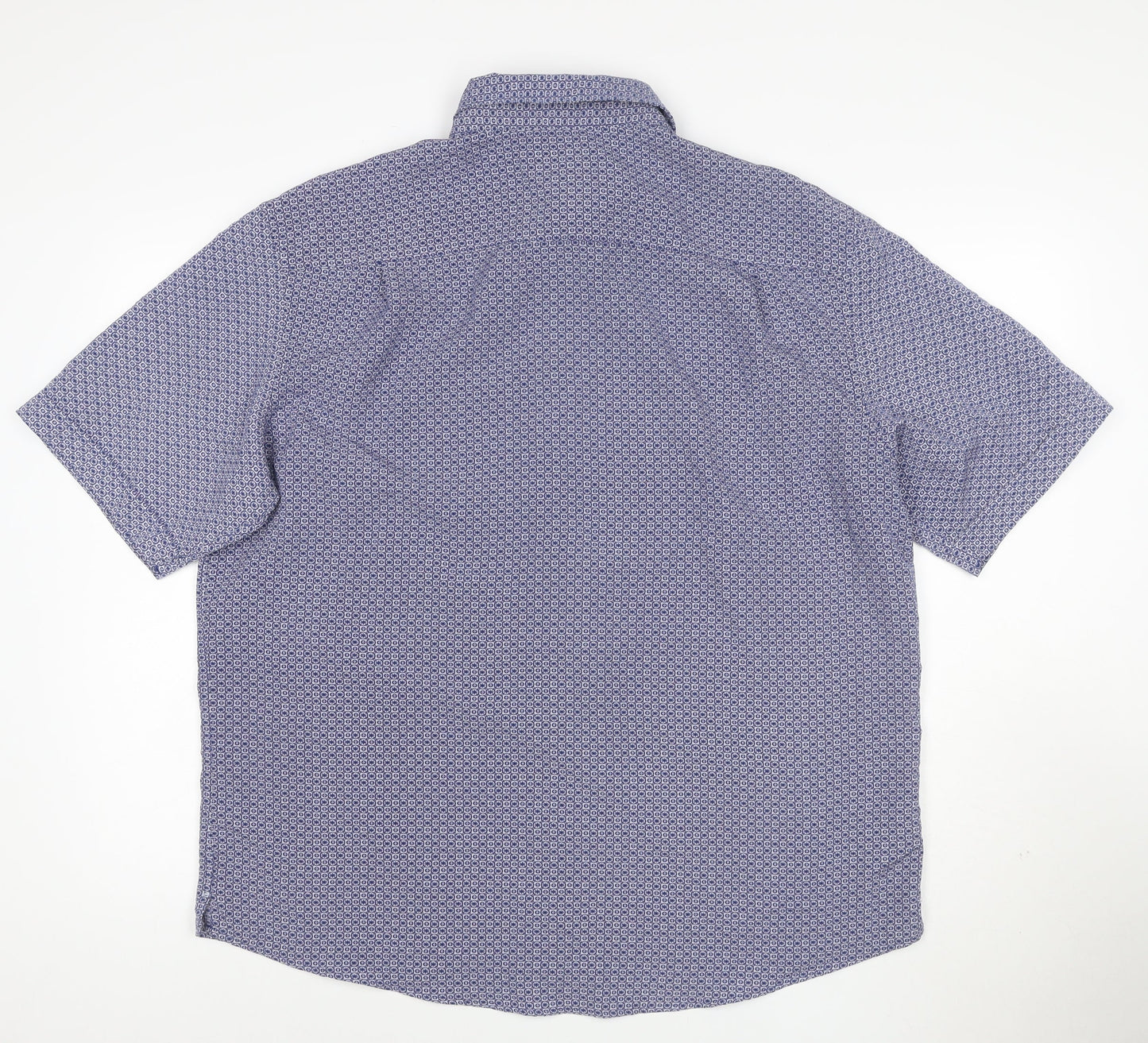 Marks and Spencer Men's Blue Geometric Short Sleeve XL Casual Shirt