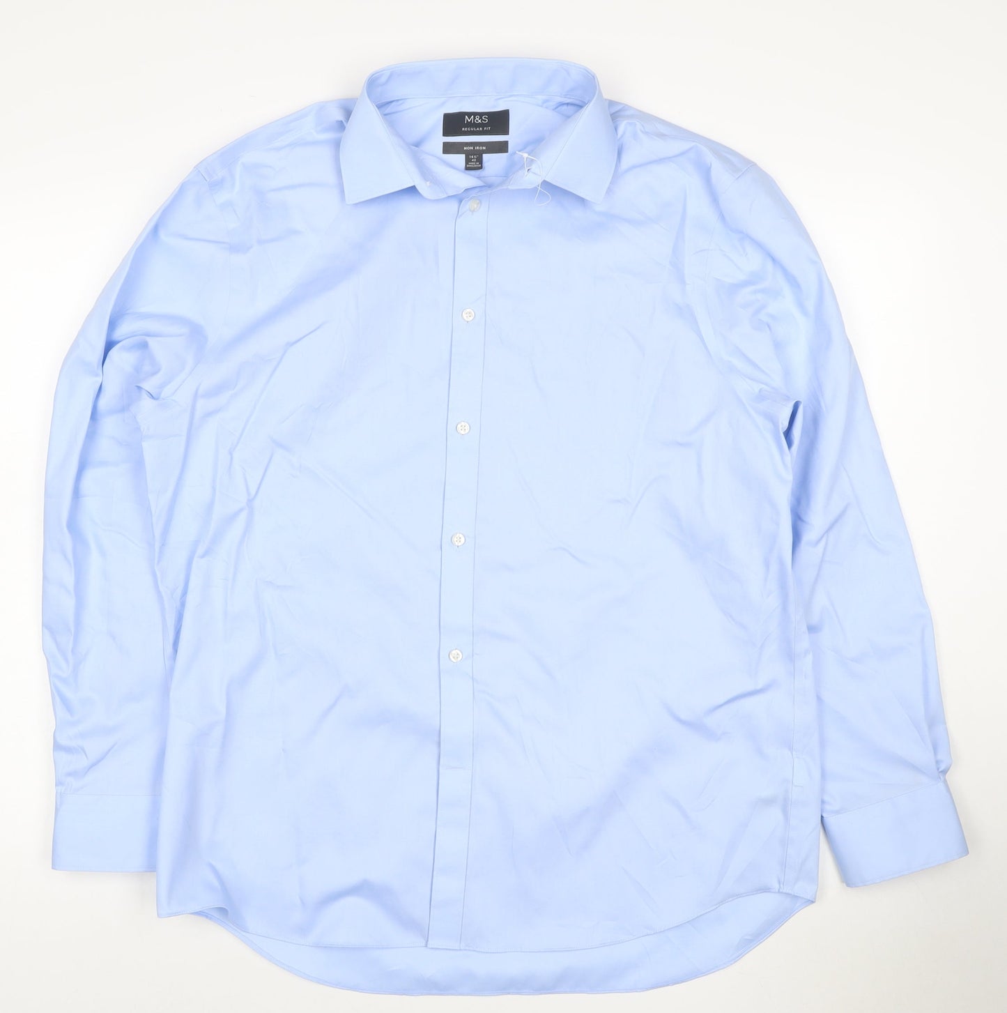 Marks and Spencer Mens Blue Regular Fit Non-Iron Cotton Shirt 16.5 42in
