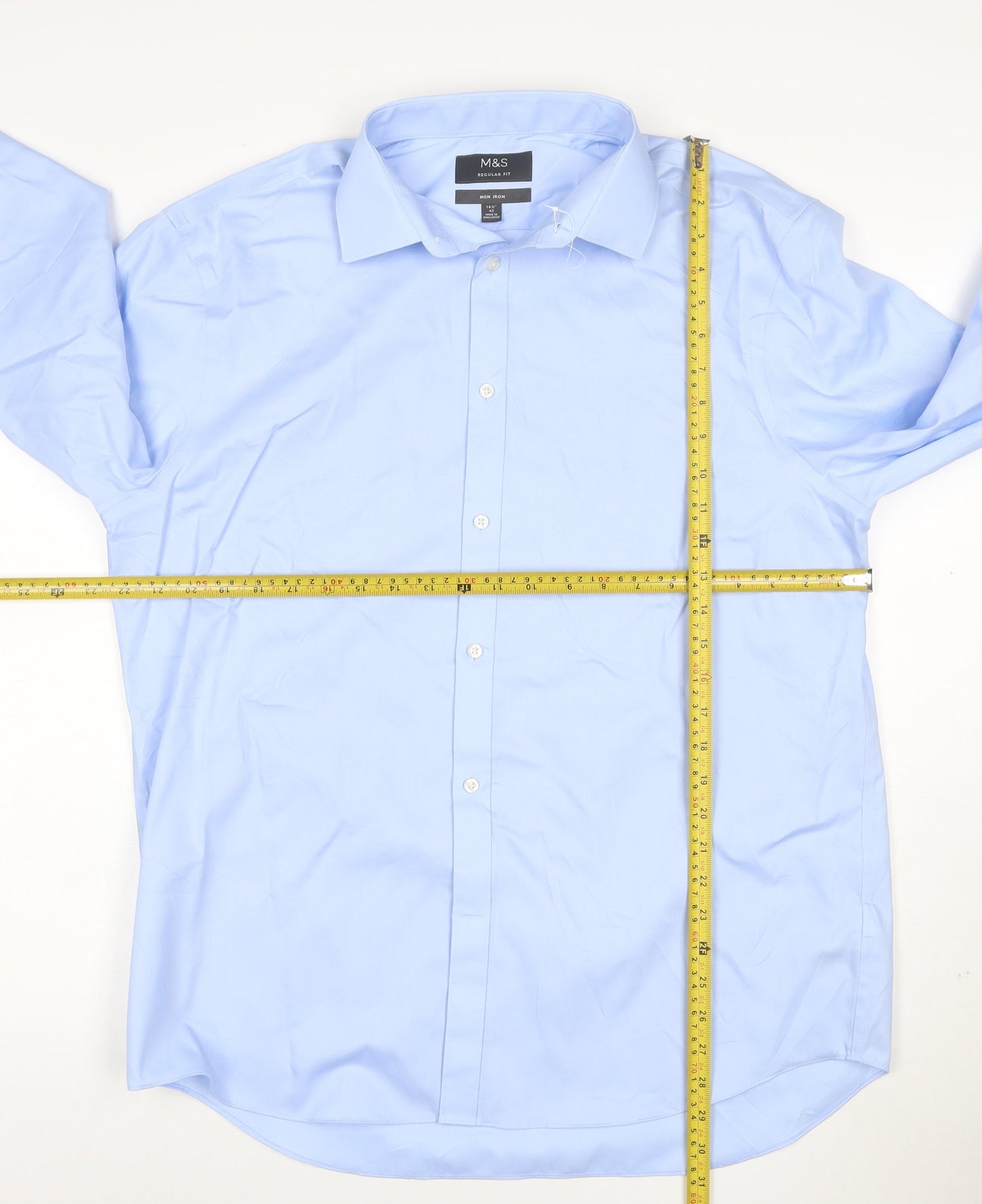 Marks and Spencer Mens Blue Regular Fit Non-Iron Cotton Shirt 16.5 42in