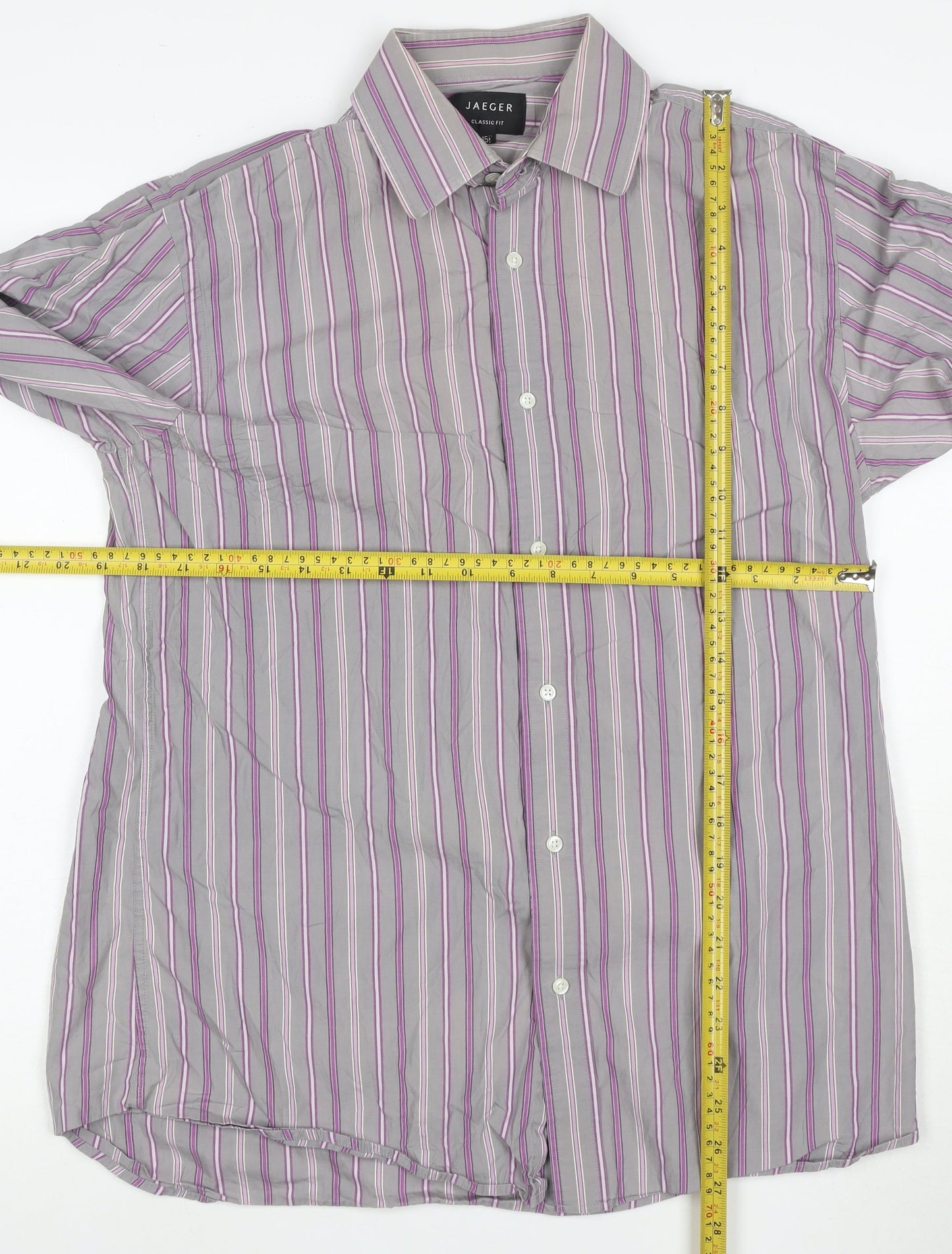 Jaeger Men's Grey Classic Fit Striped Button-Up Shirt Size 15