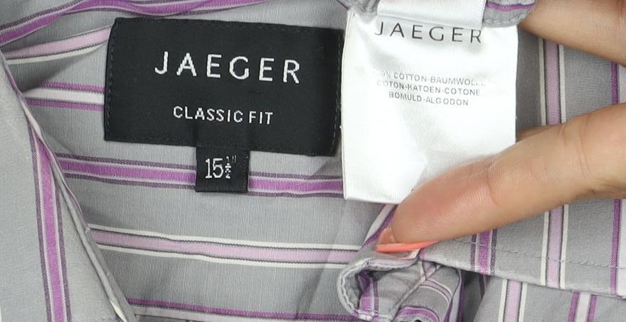 Jaeger Men's Grey Classic Fit Striped Button-Up Shirt Size 15