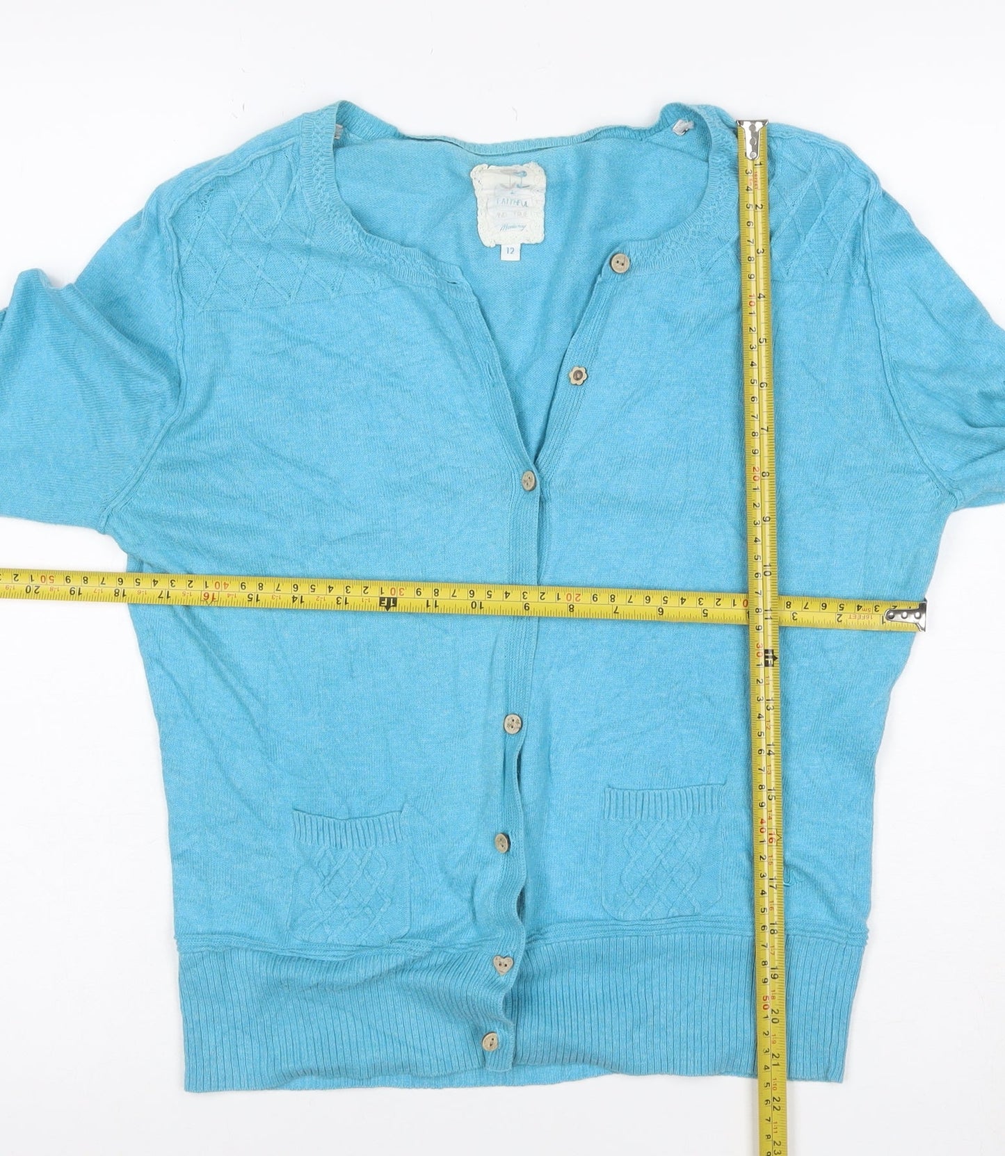 Fat Face Women's Blue Cotton V-Neck Button Cardigan Size 12
