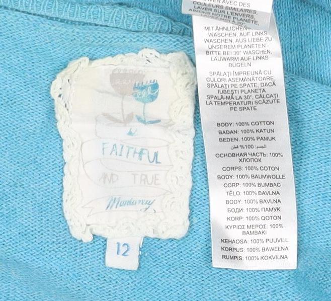 Fat Face Women's Blue Cotton V-Neck Button Cardigan Size 12