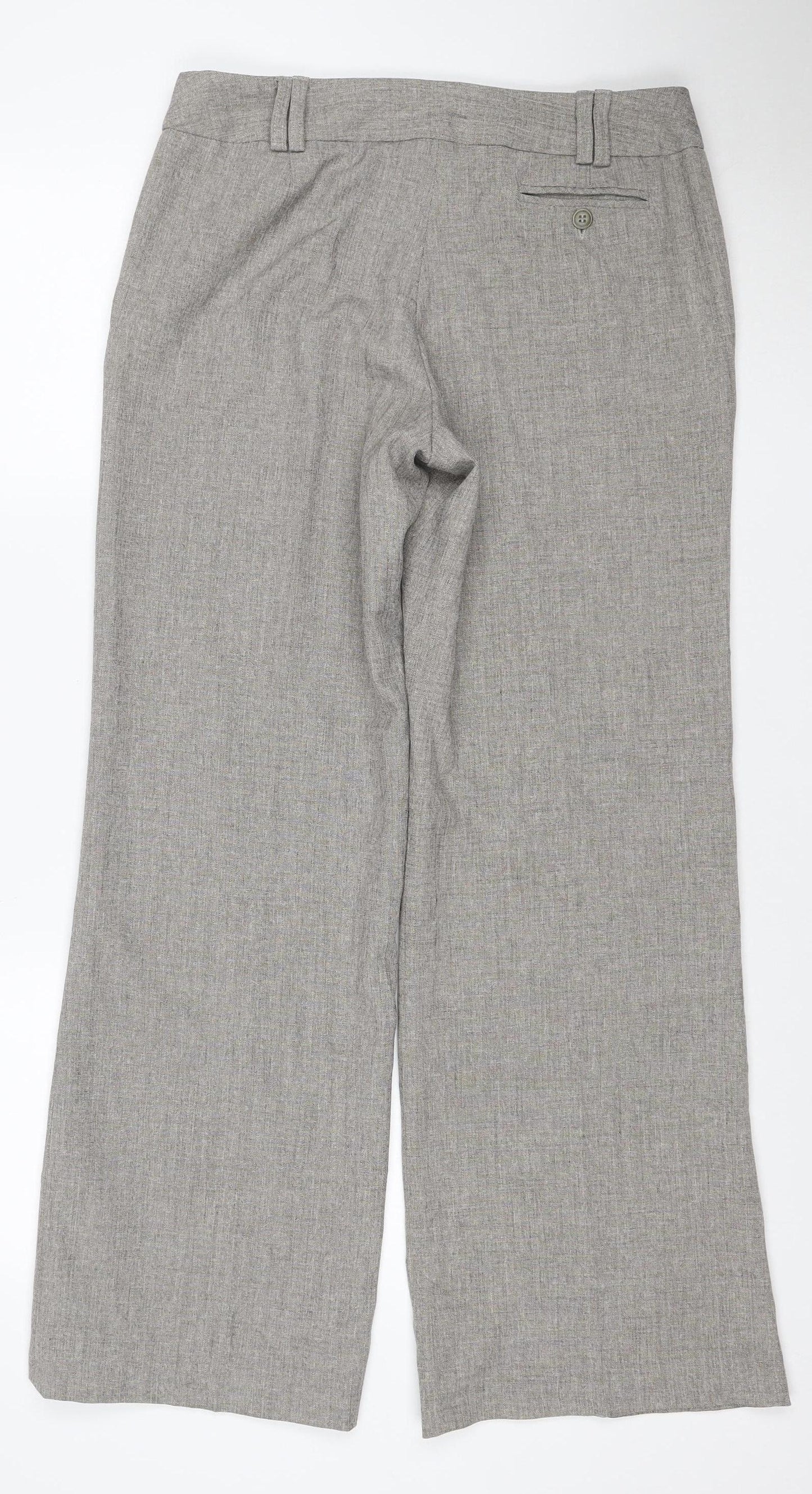 Dorothy Perkins Women’s Grey Wide-Leg Linen Blend Trousers Size 12