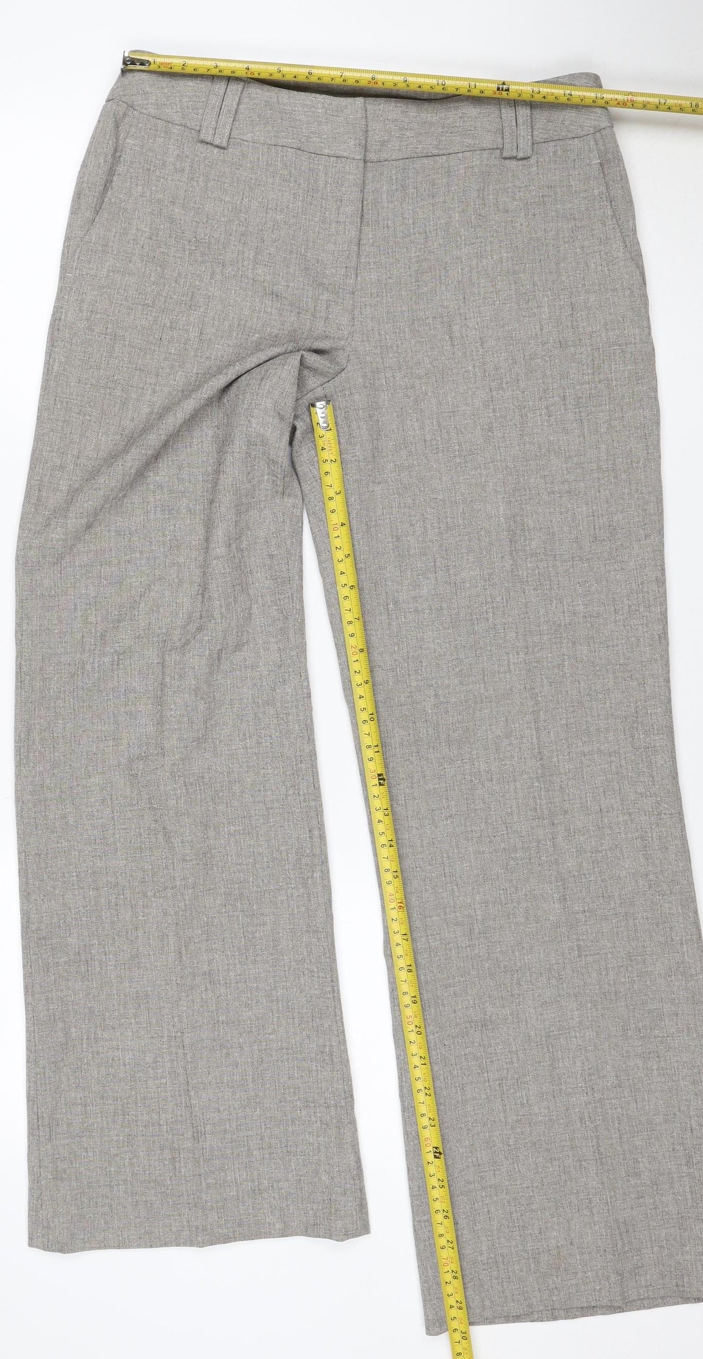 Dorothy Perkins Women’s Grey Wide-Leg Linen Blend Trousers Size 12