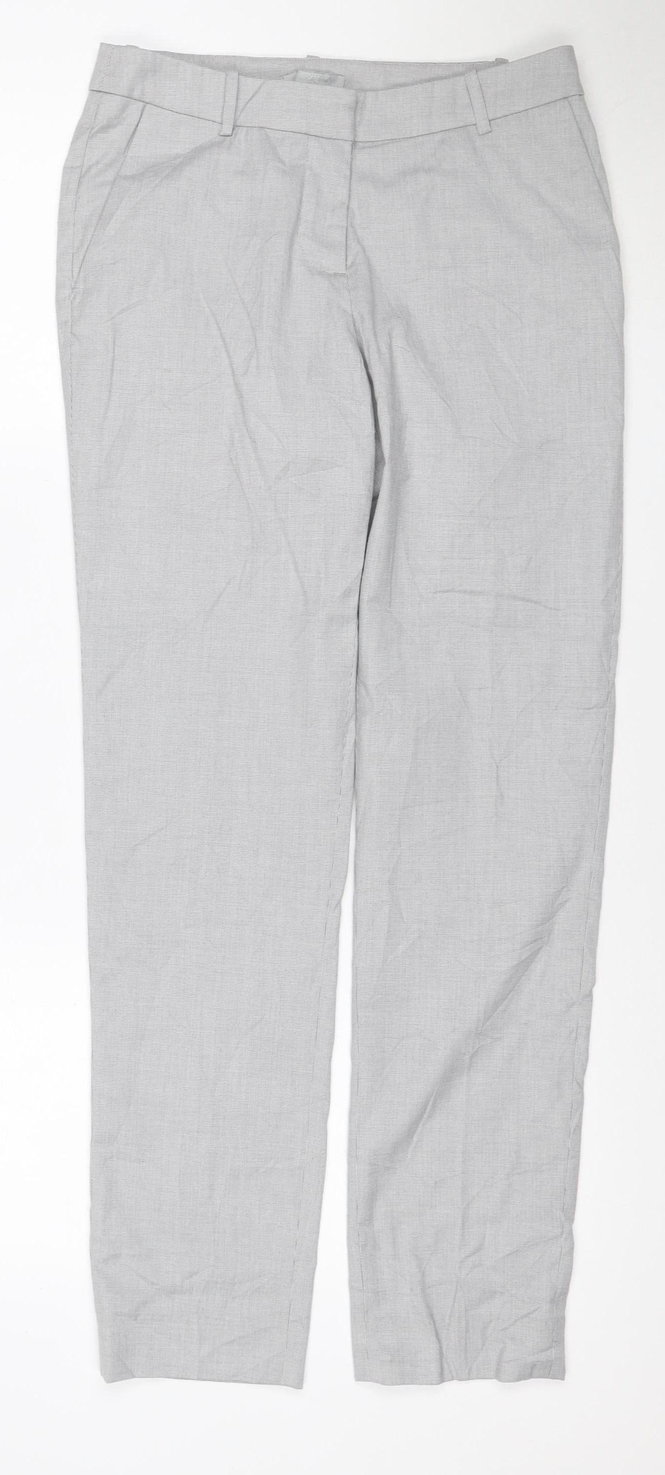 H&M Men's Grey Slim Fit Check Chino Trousers XS