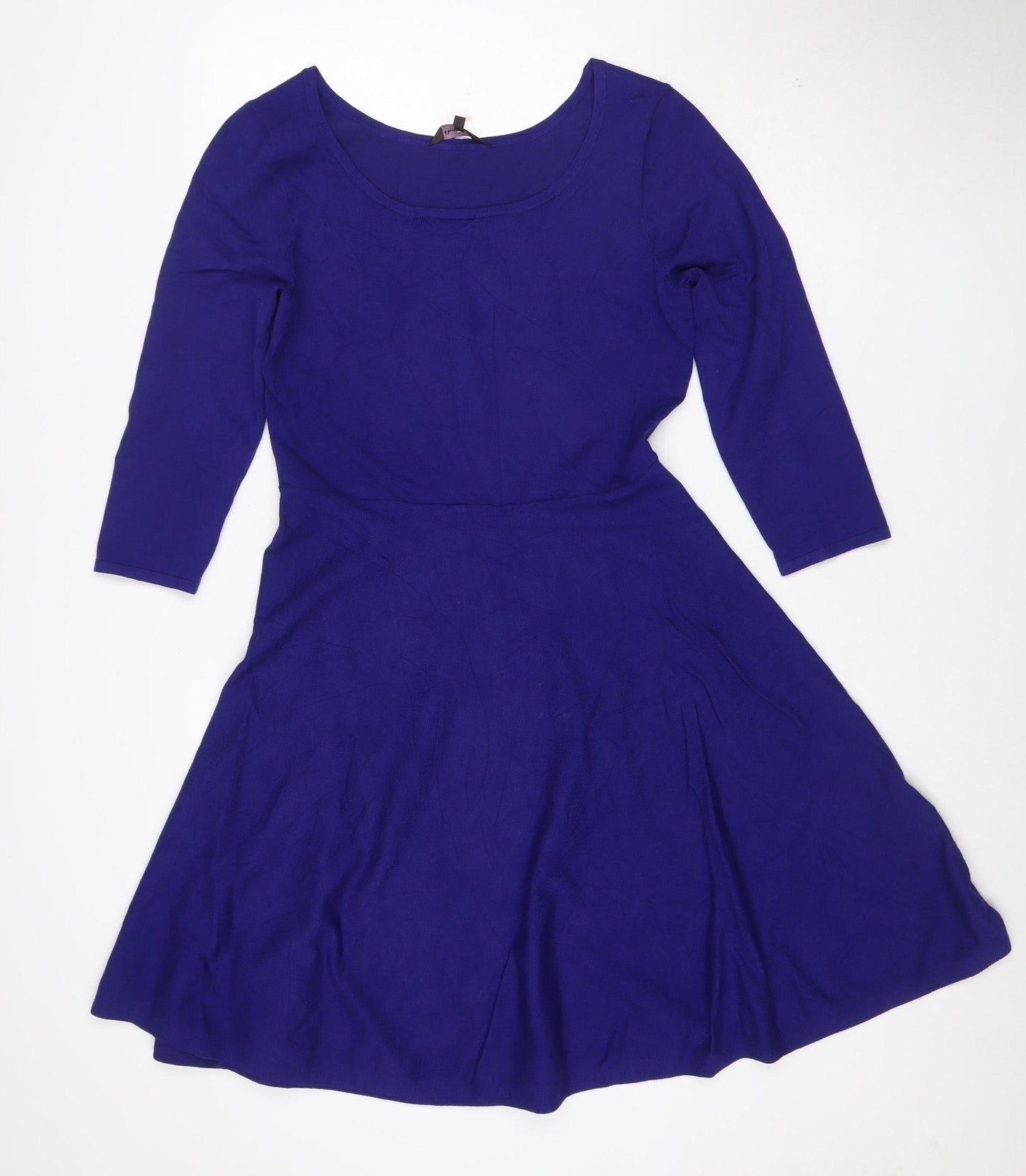 Pink Clover Women’s Blue Fit & Flare Dress Size 12 3/4 Sleeve Knee Length