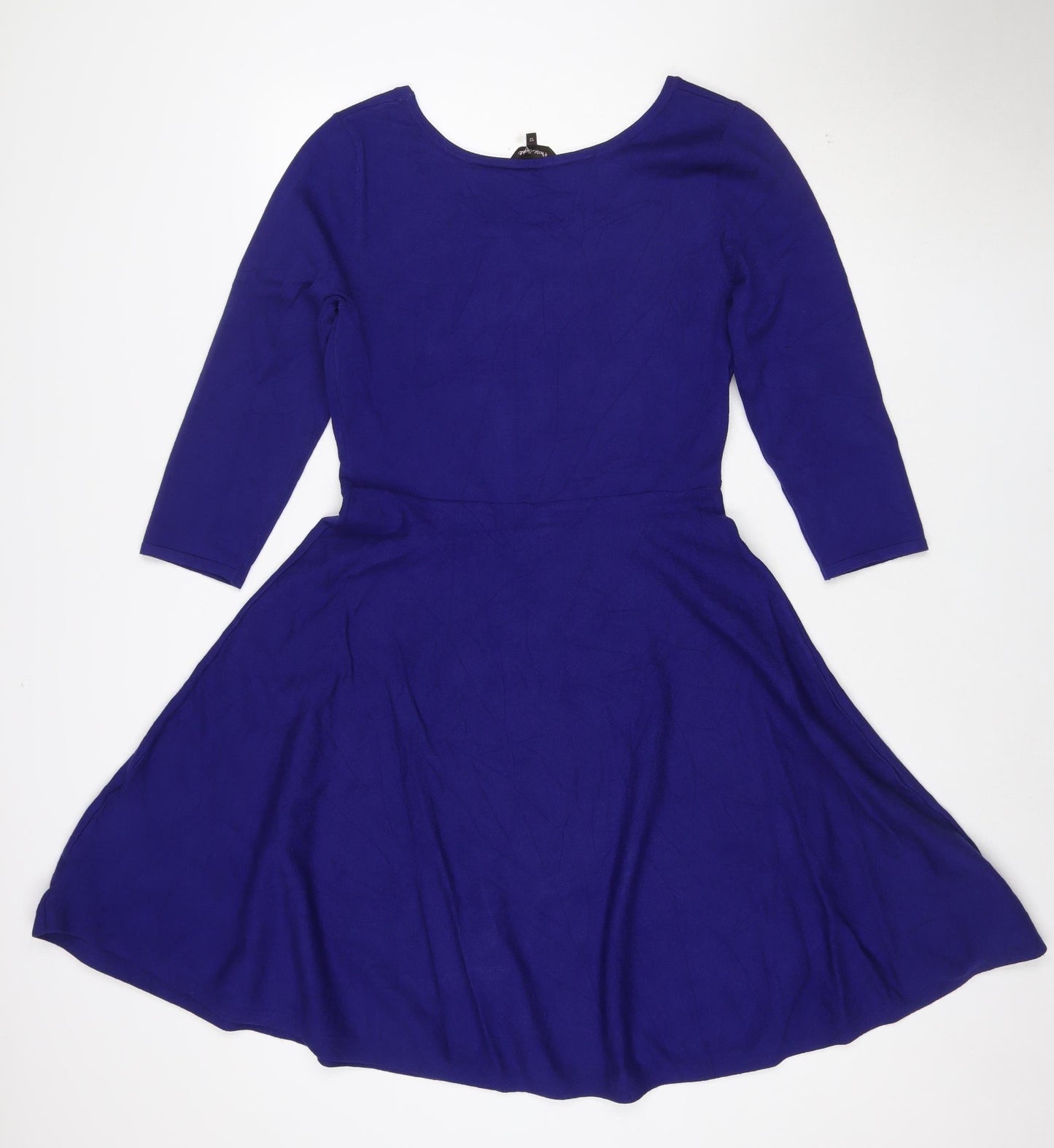Pink Clover Women’s Blue Fit & Flare Dress Size 12 3/4 Sleeve Knee Length