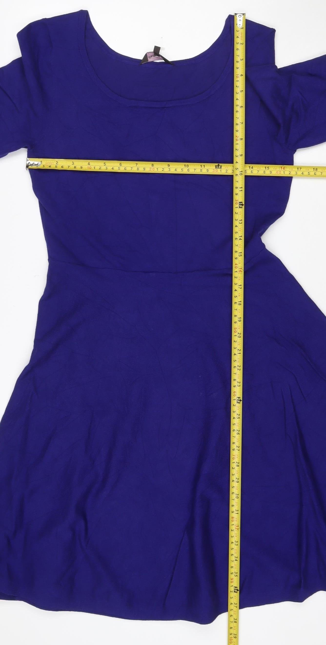 Pink Clover Women’s Blue Fit & Flare Dress Size 12 3/4 Sleeve Knee Length