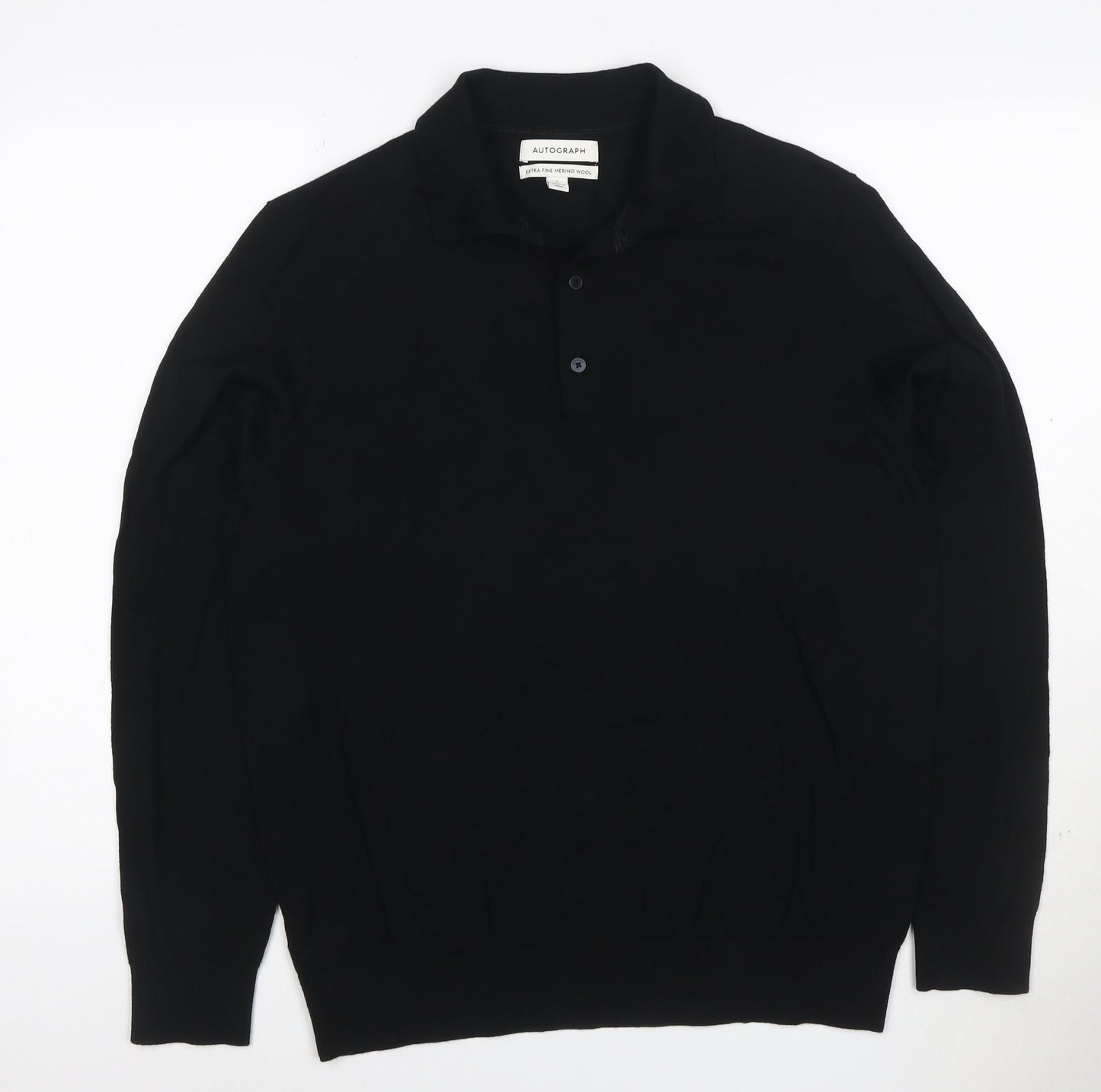 Marks and Spencer Autograph Men’s Black Merino Wool Henley Jumper L