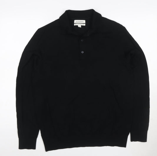 Marks and Spencer Autograph Men’s Black Merino Wool Henley Jumper L