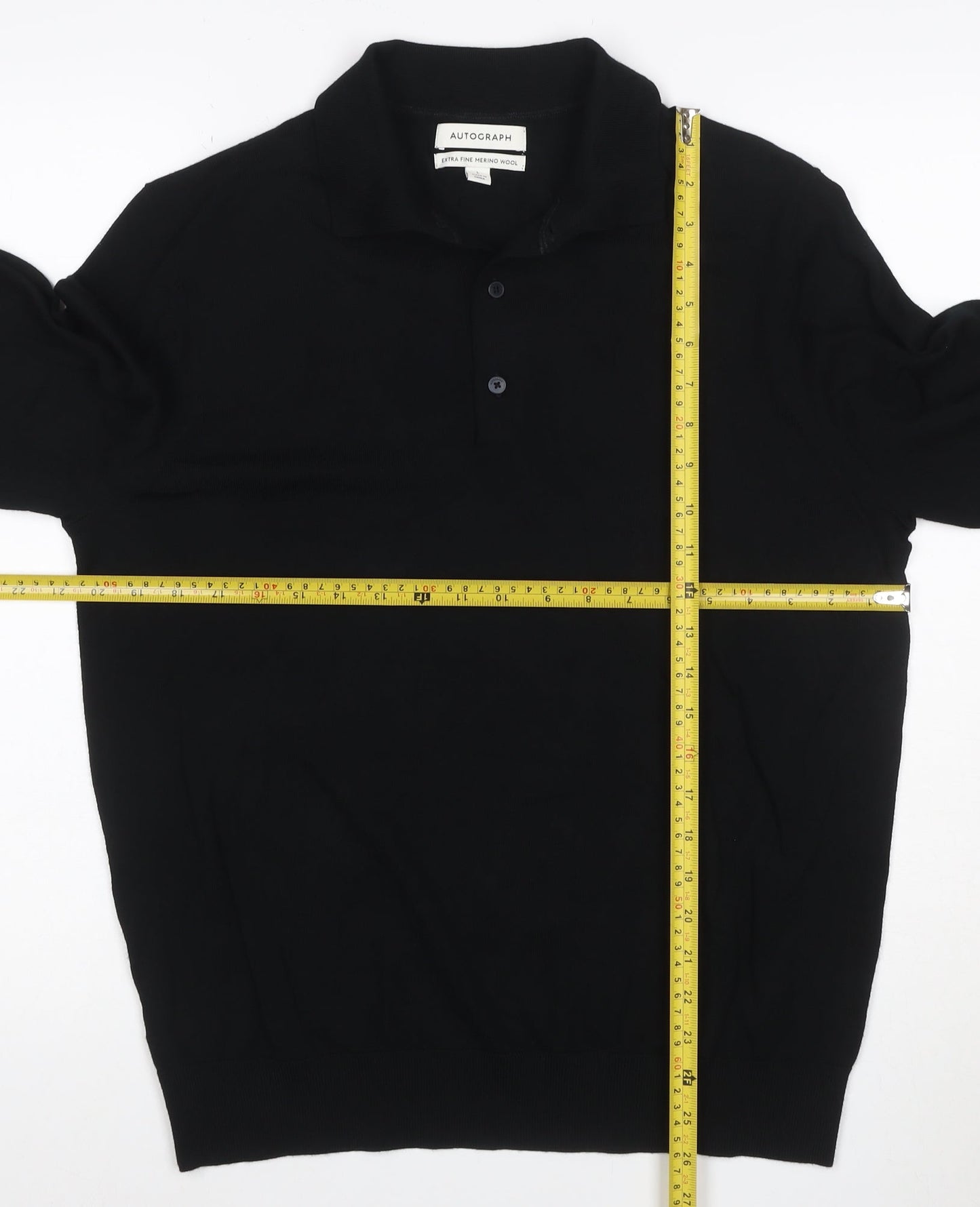 Marks and Spencer Autograph Men’s Black Merino Wool Henley Jumper L