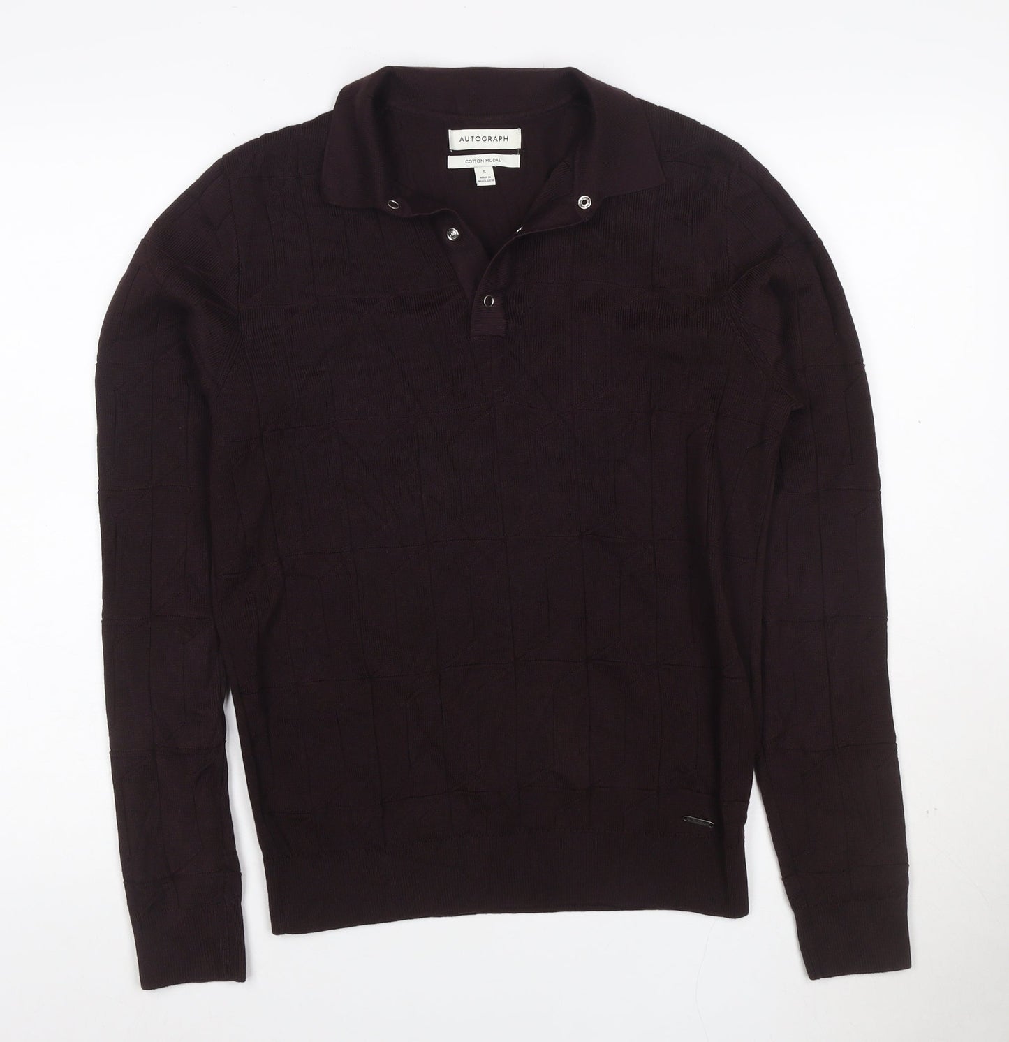 Marks and Spencer Men’s Brown Cotton Modal Henley Jumper Size S