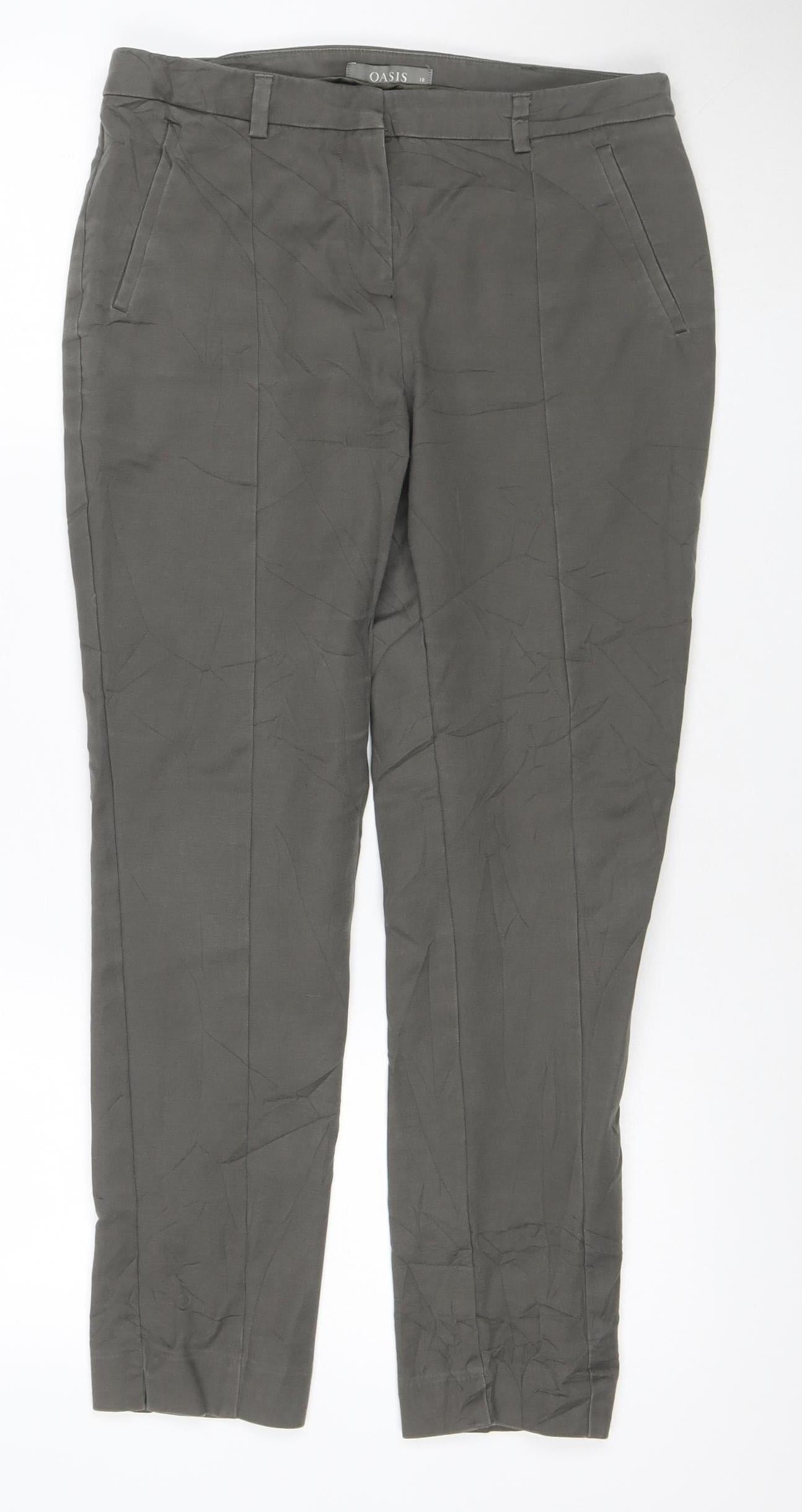 Oasis Green Lyocell Slim Fit Chino Trousers Size 10