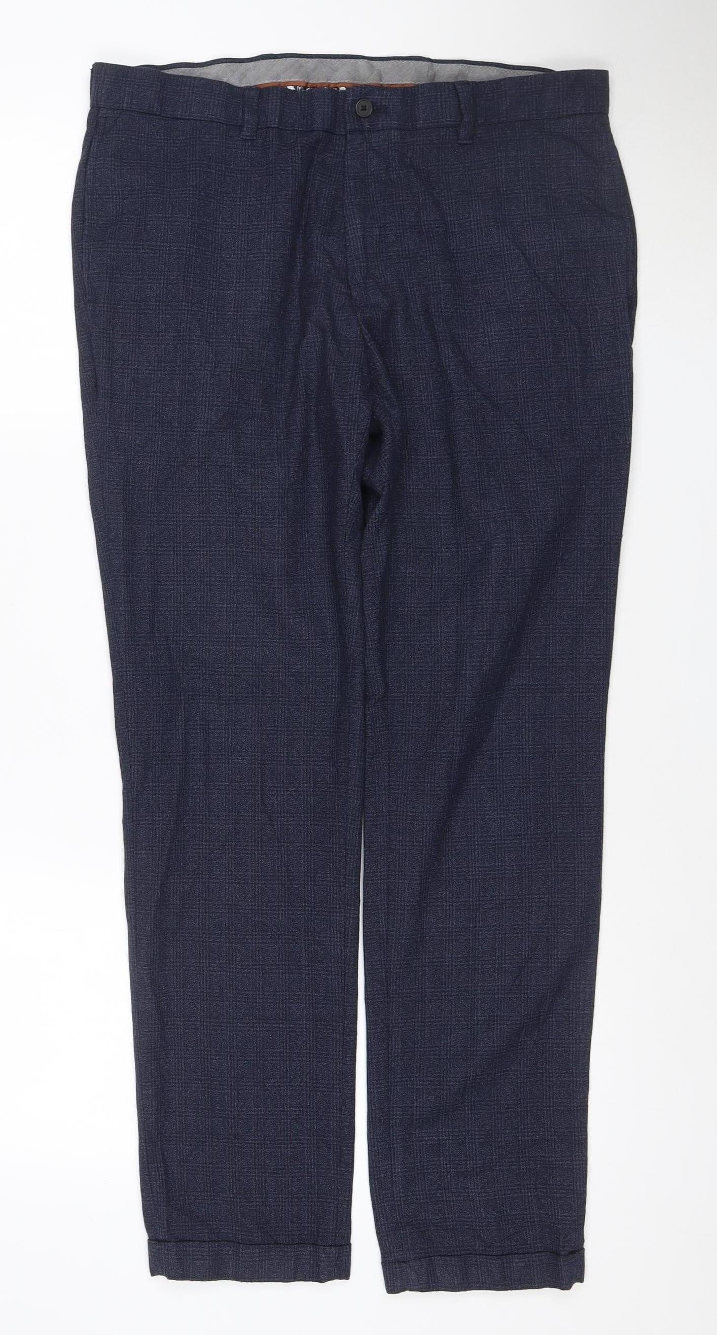 Next Men's Blue Check Dress Pants 34W 31L Regular Fit Trousers