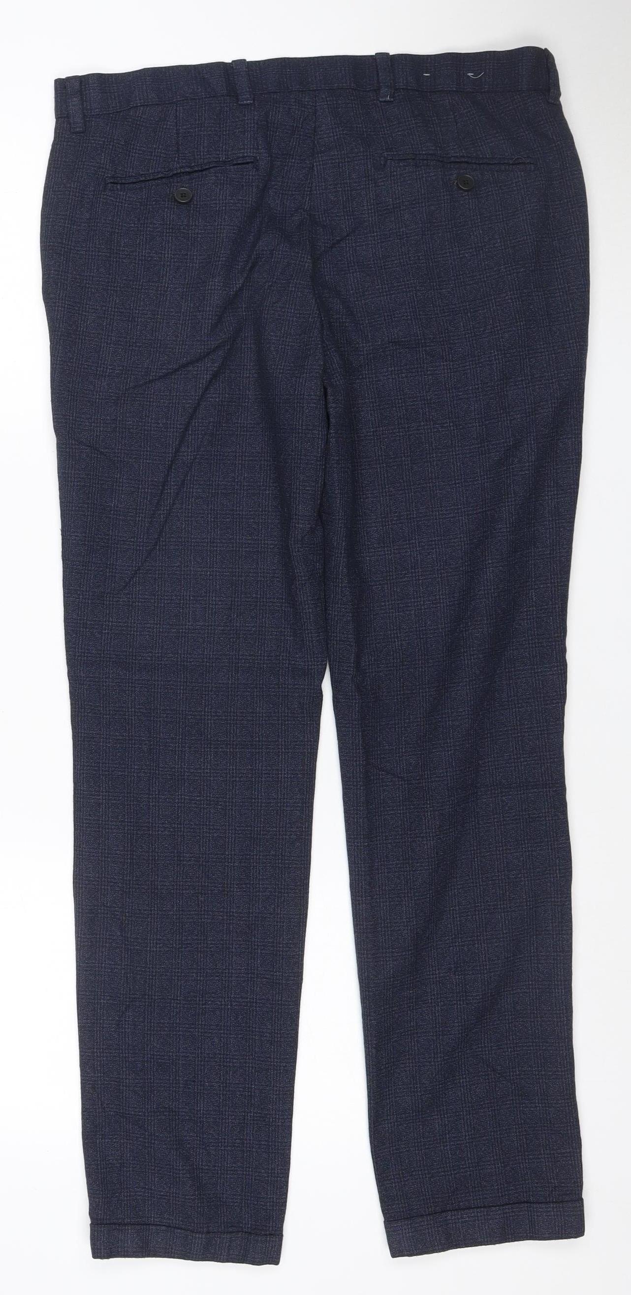 Next Men's Blue Check Dress Pants 34W 31L Regular Fit Trousers
