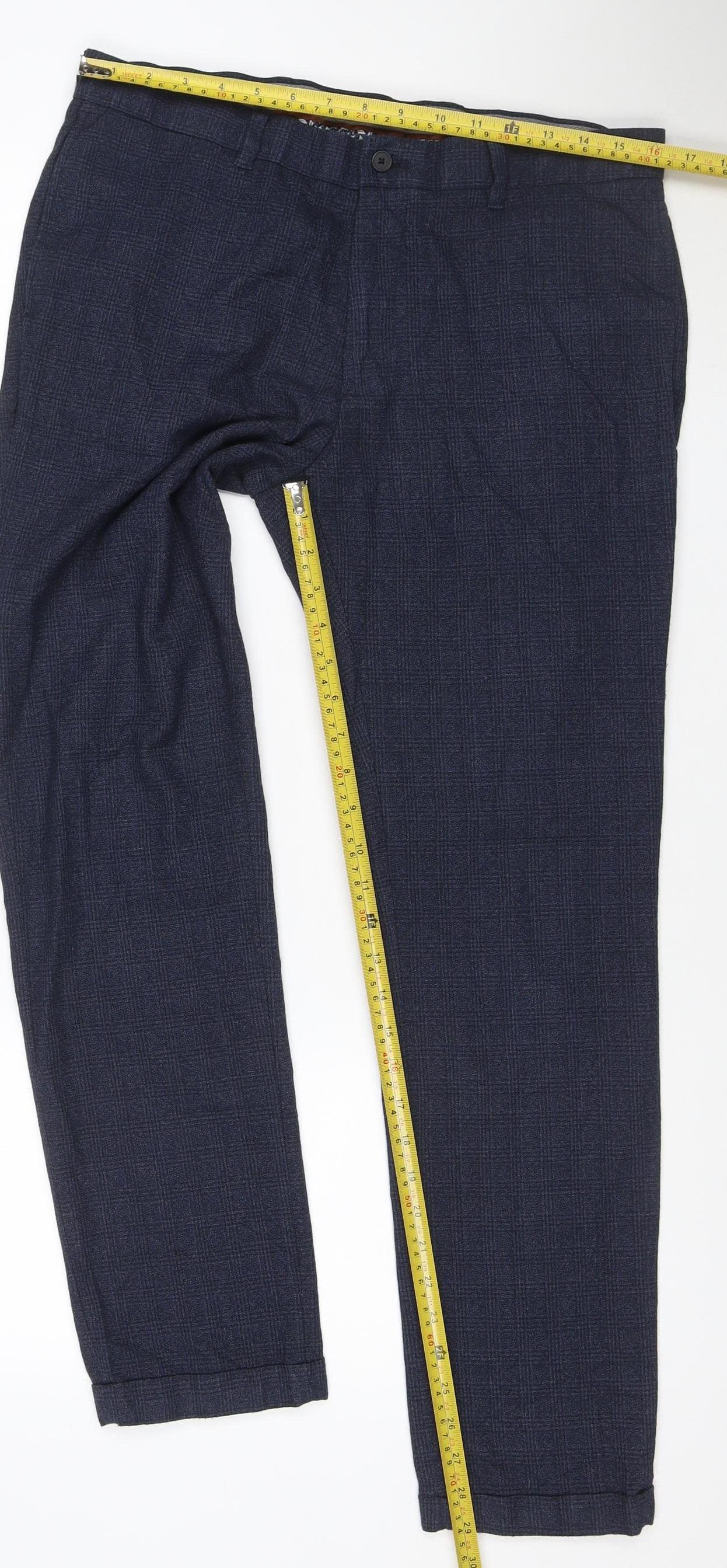 Next Men's Blue Check Dress Pants 34W 31L Regular Fit Trousers