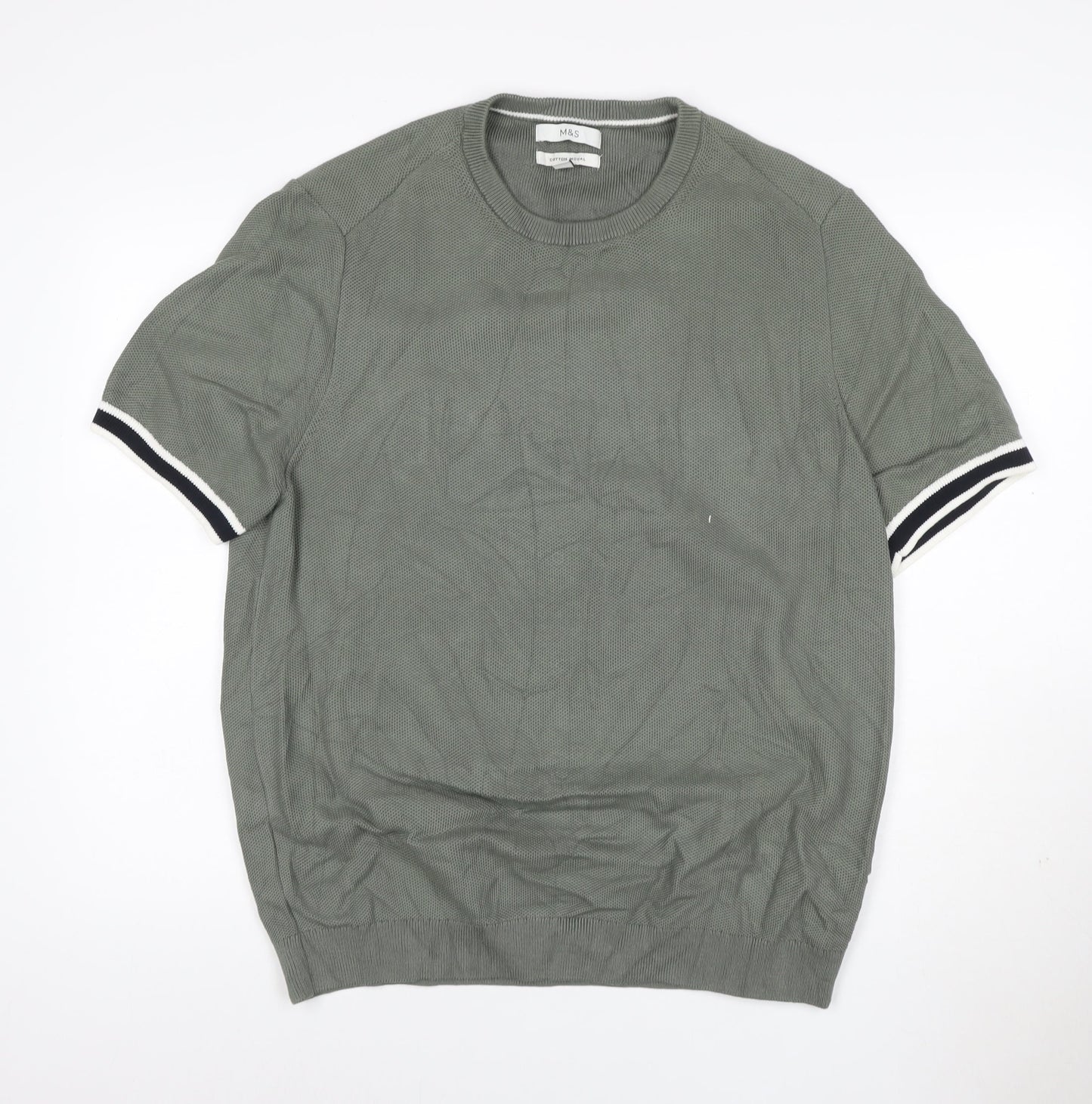 Marks and Spencer Mens Grey XL Cotton Modal Crew Neck Short Sleeve T-Shirt