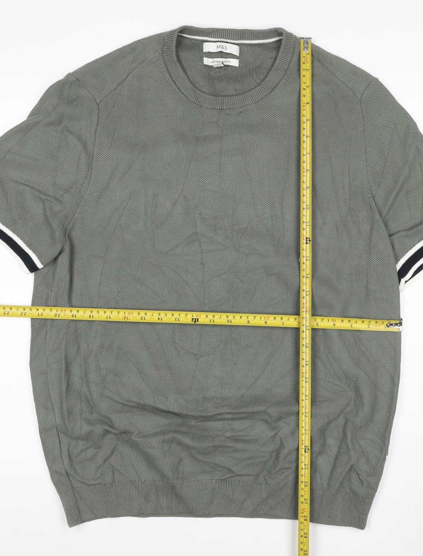 Marks and Spencer Mens Grey XL Cotton Modal Crew Neck Short Sleeve T-Shirt