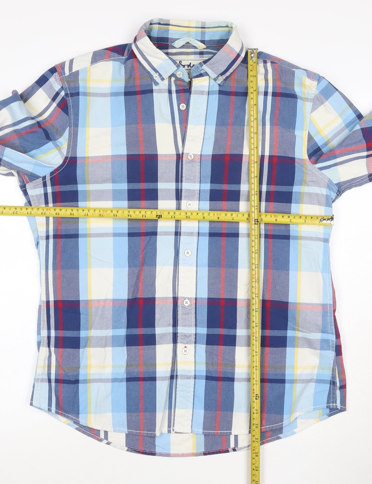Boden Men's Blue Checked Long Sleeve Button-Up Shirt Size L